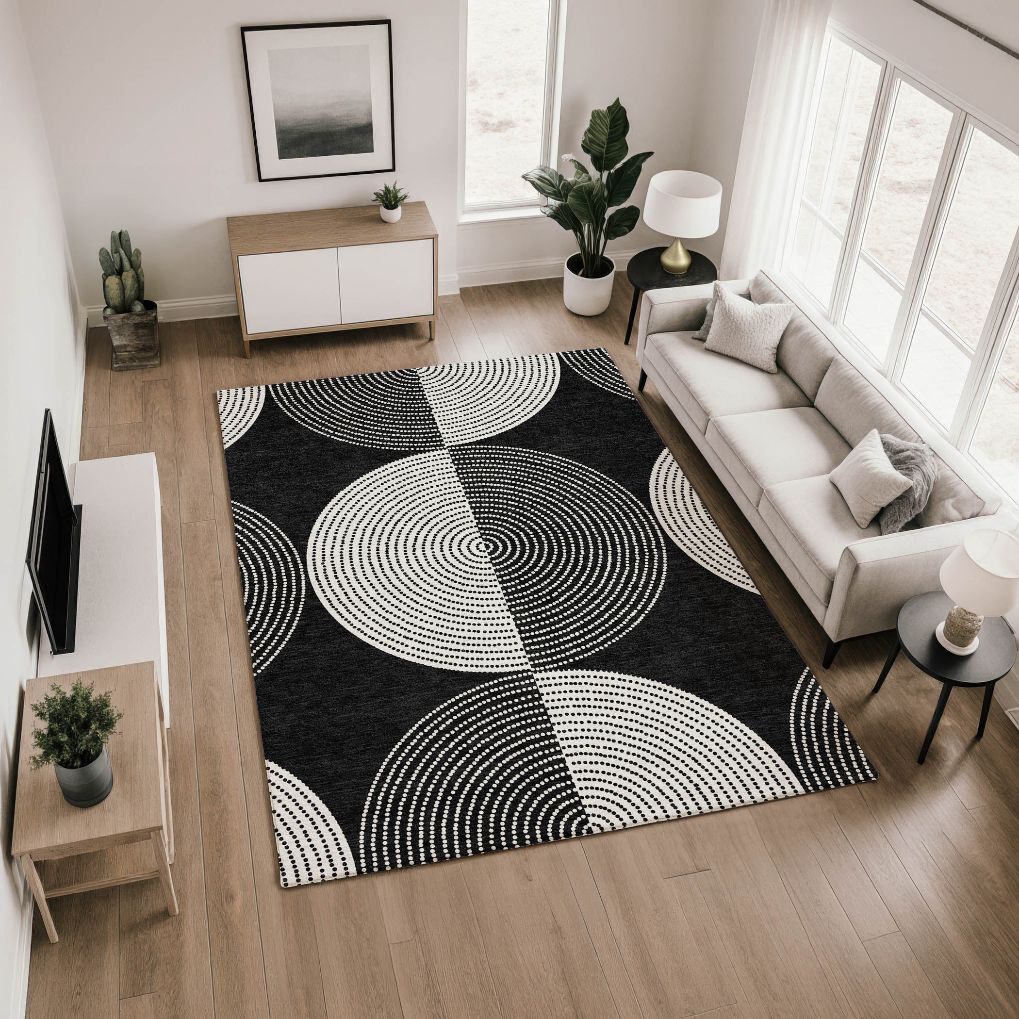 Santorini Machine Washable Transitional Black Rug 2'6" x 3'10" #shape_Rectangle