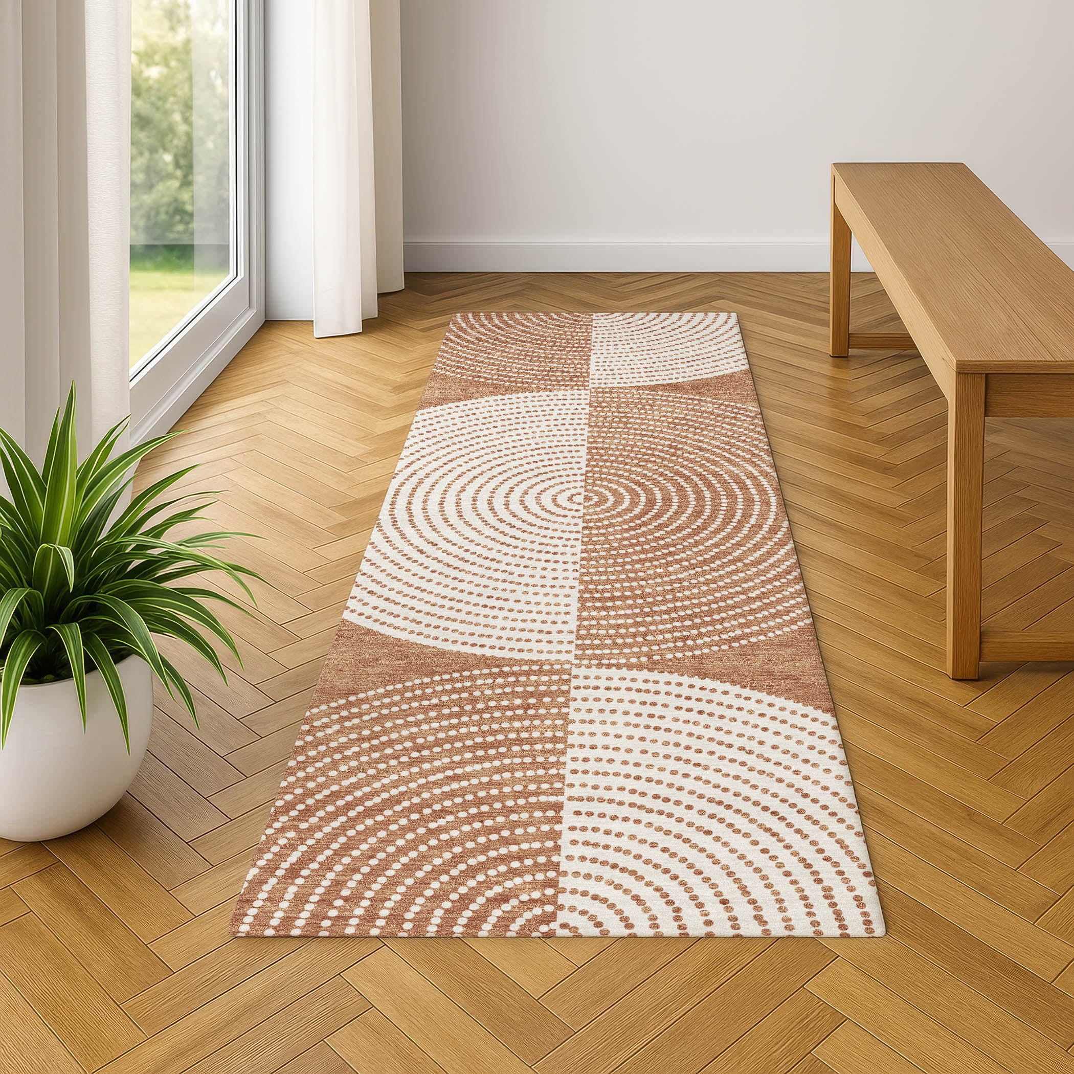 Santorini Machine Washable Transitional Copper Orange Rug 2'3" x 7'6" #shape_Runner