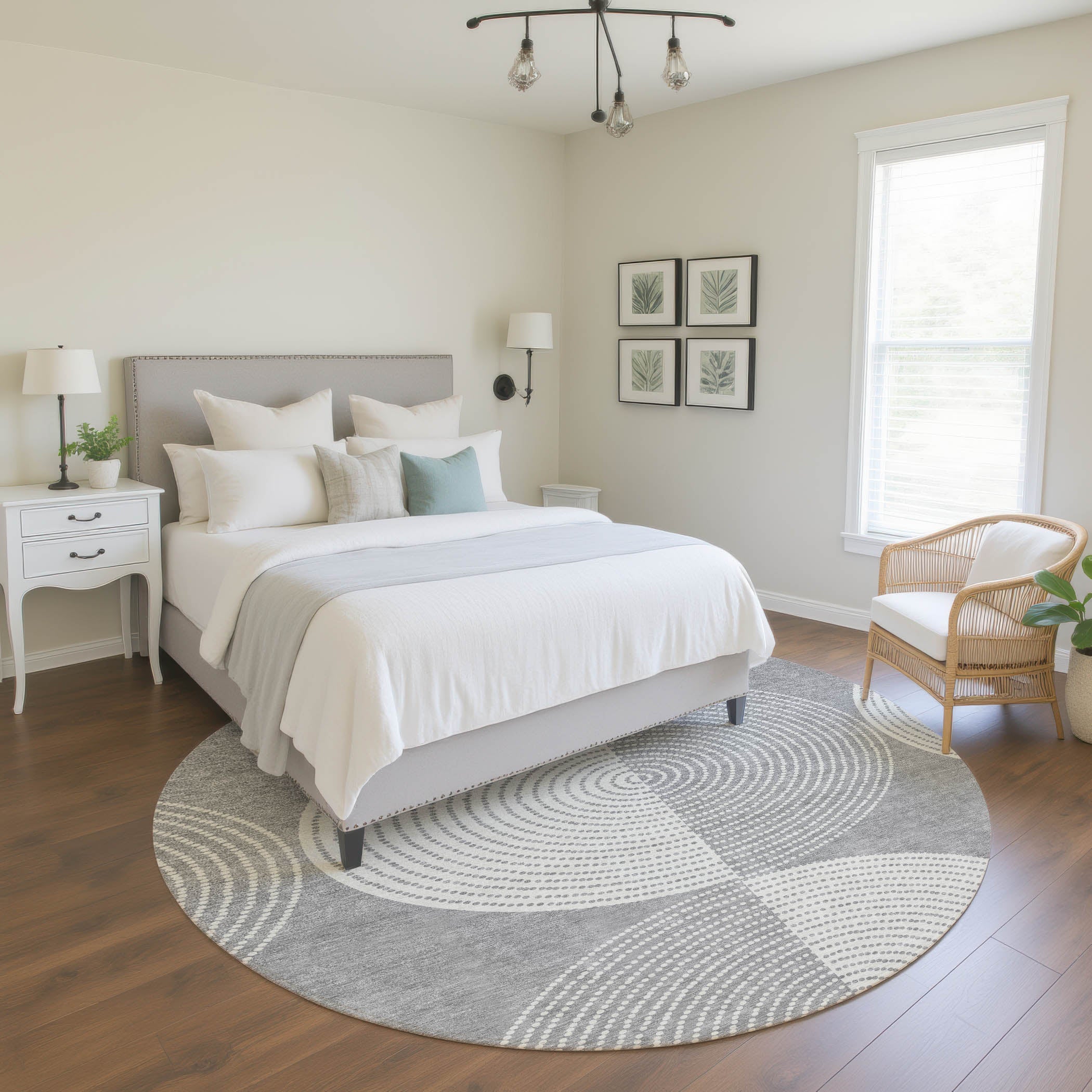 Santorini Machine Washable Transitional Gray Rug 8' x 8' #shape_Round