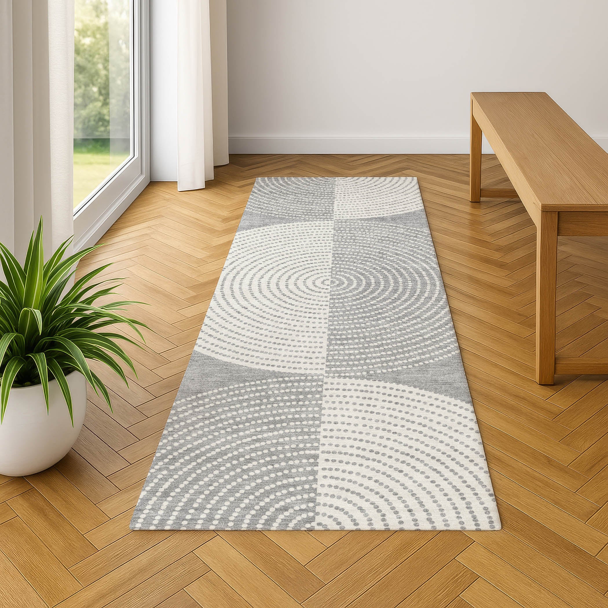 Santorini Machine Washable Transitional Gray Rug 2'3" x 7'6" #shape_Runner