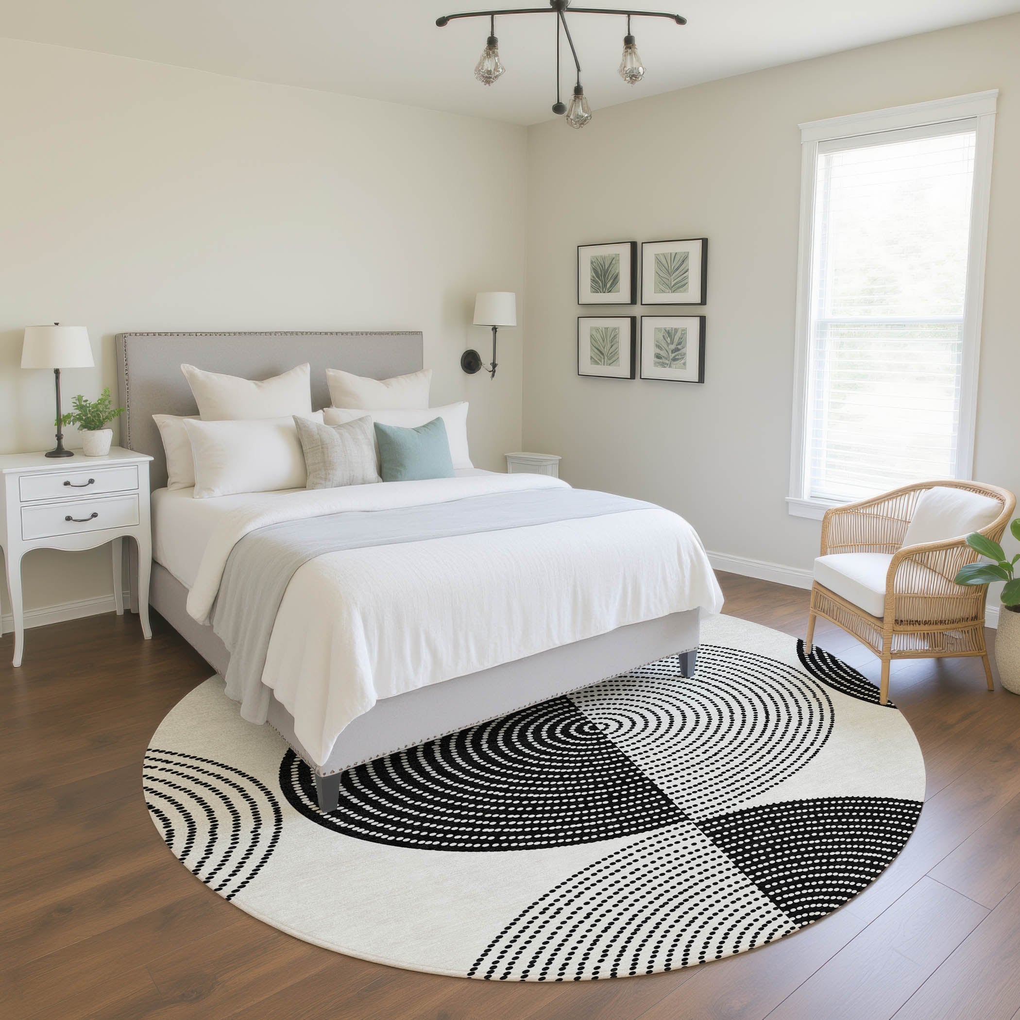 Santorini Machine Washable Transitional Ivory Rug 8' x 8' #shape_Round
