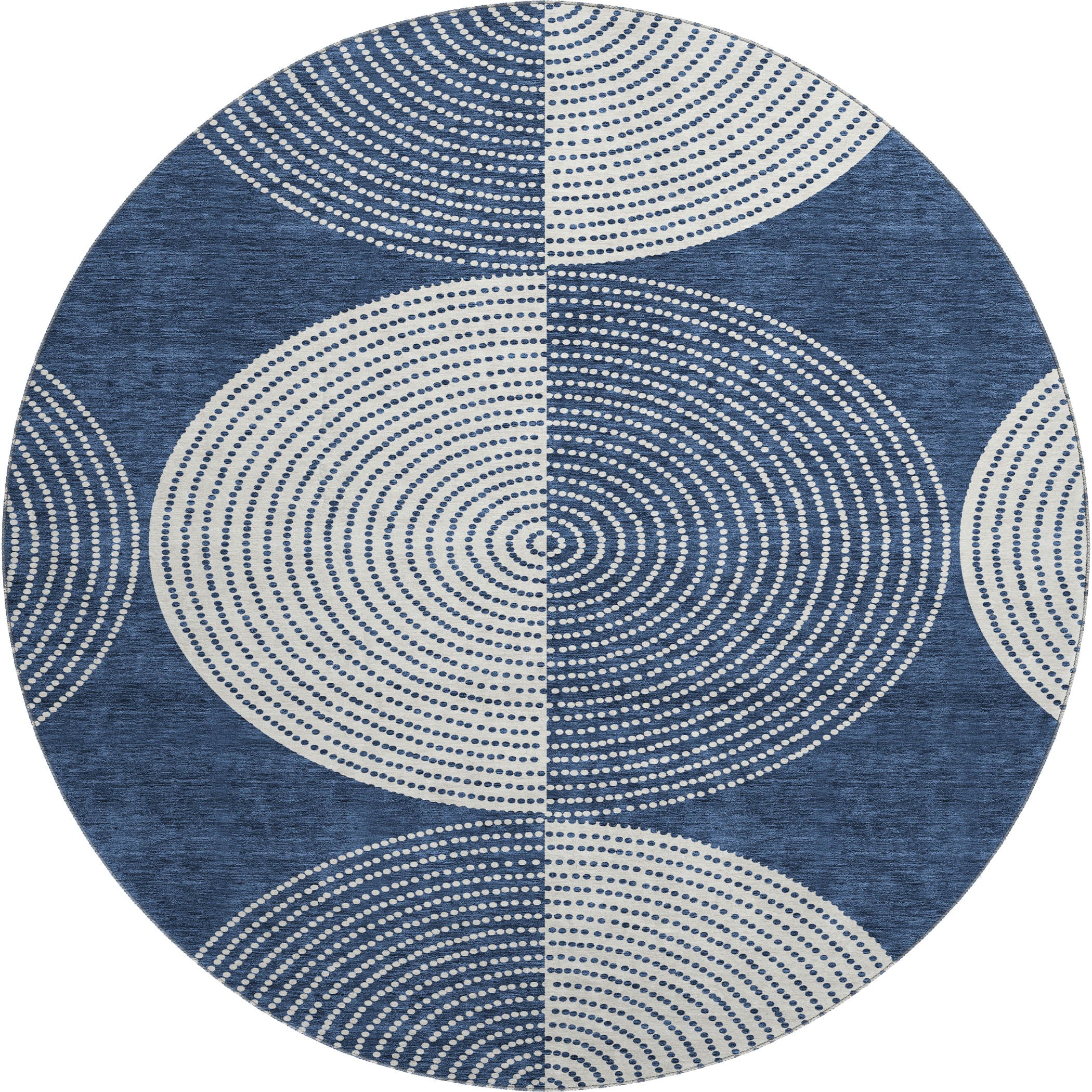Santorini Machine Washable Transitional Navy Blue Rug 8' x 8' #shape_Round