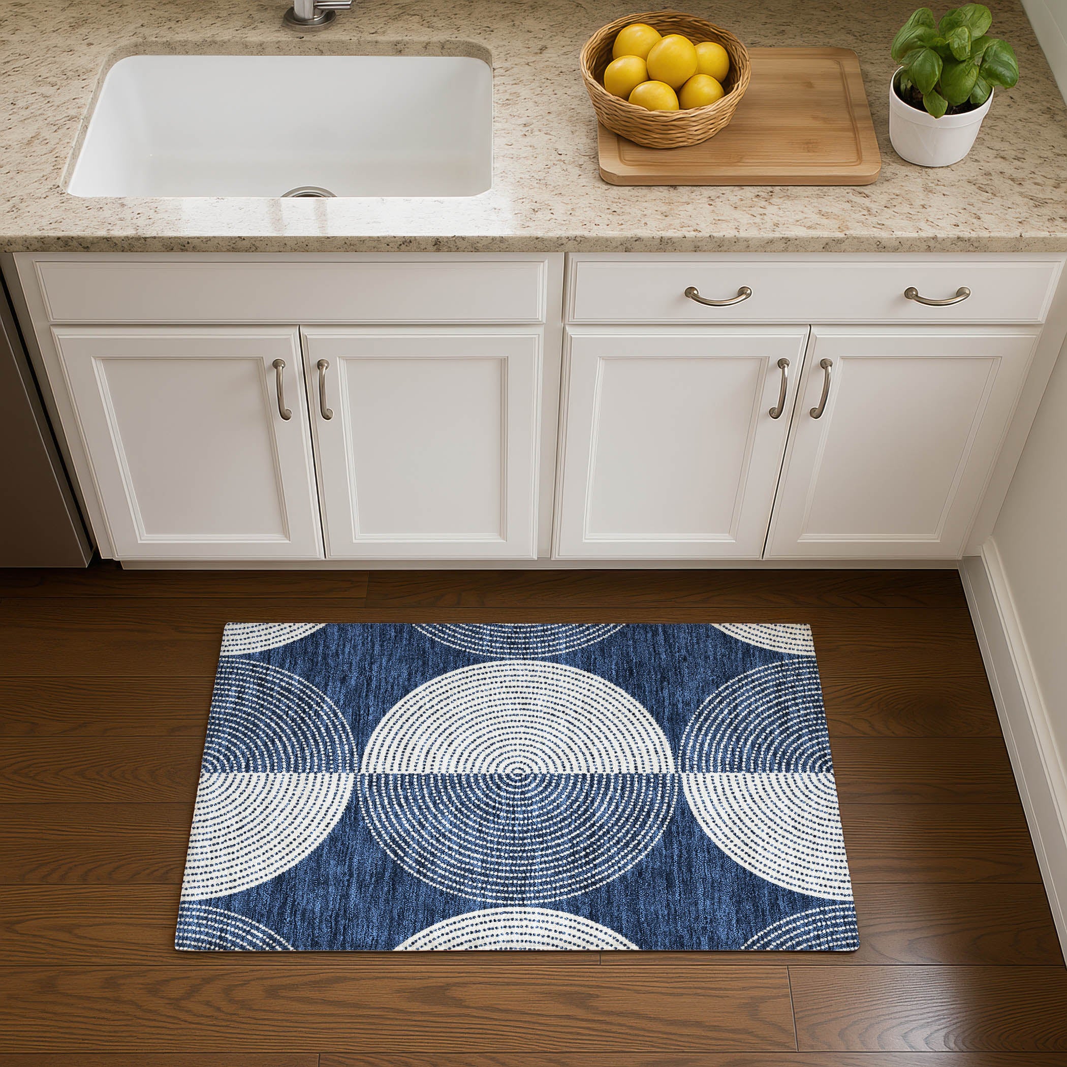 Santorini Machine Washable Transitional Navy Blue Rug 1'8" x 2'6" #shape_Rectangle