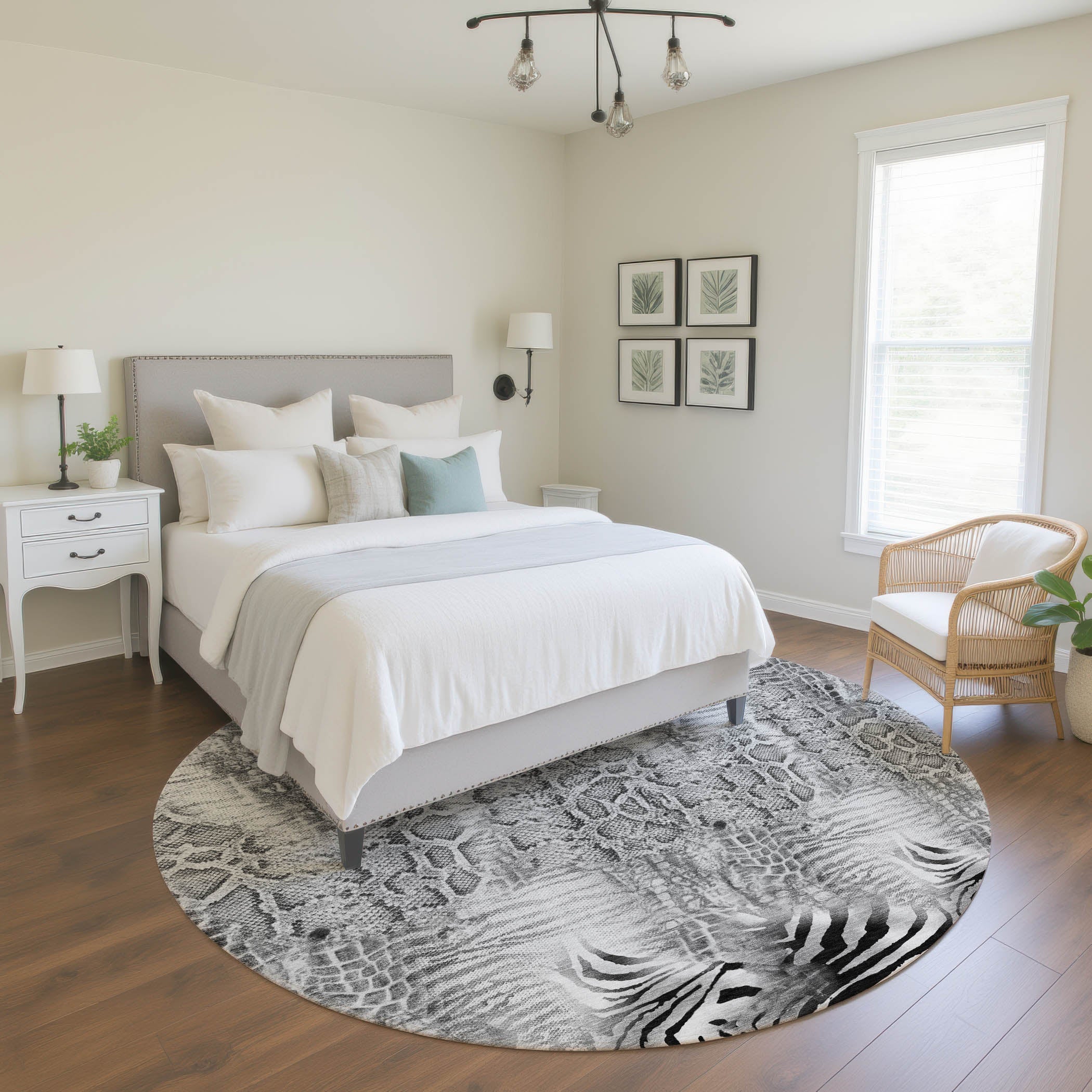 Sarajevo Machine Washable Transitional Gray Rug 8' x 8' #shape_Round