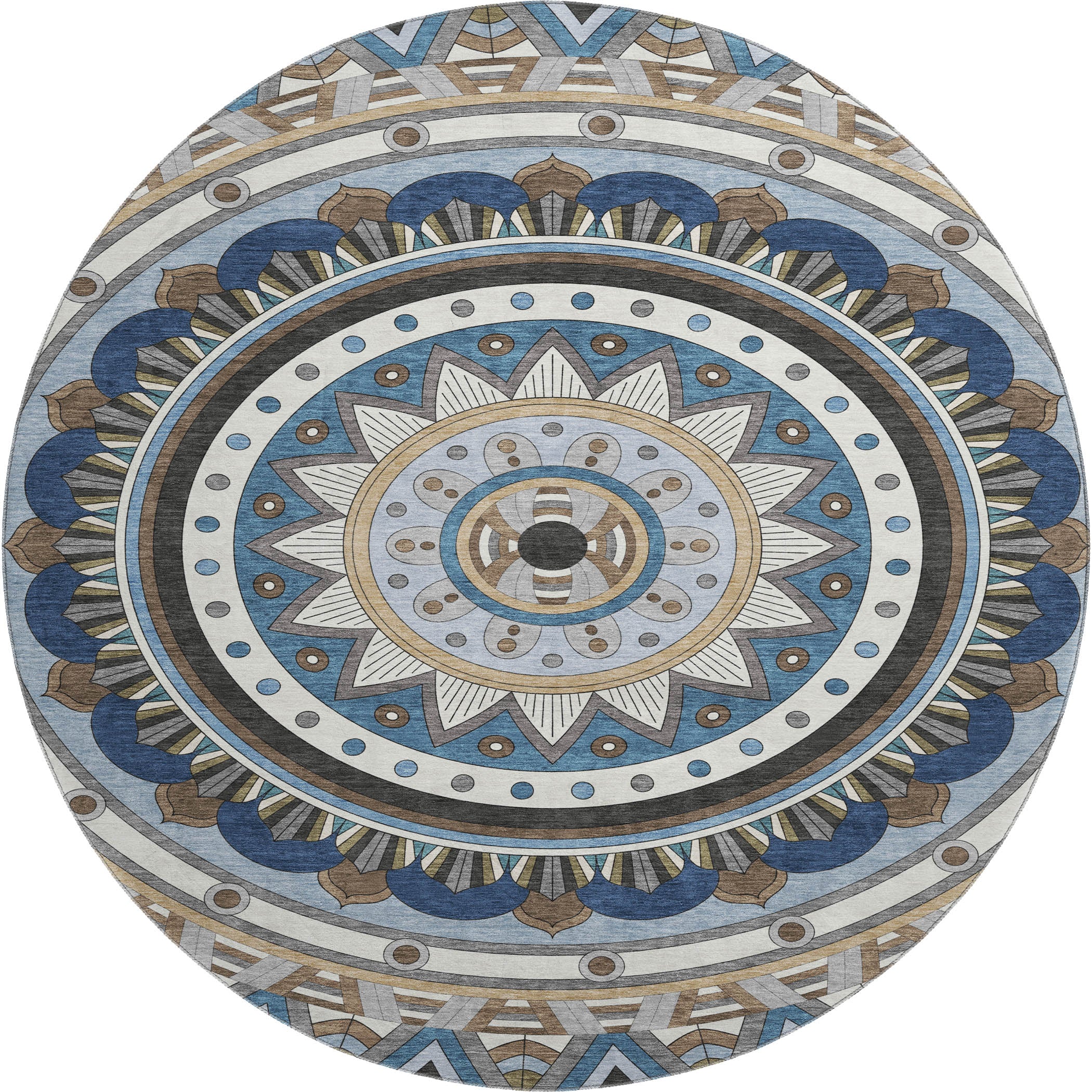 Split Machine Washable Transitional Denim Blue Rug 8' x 8' #shape_Round
