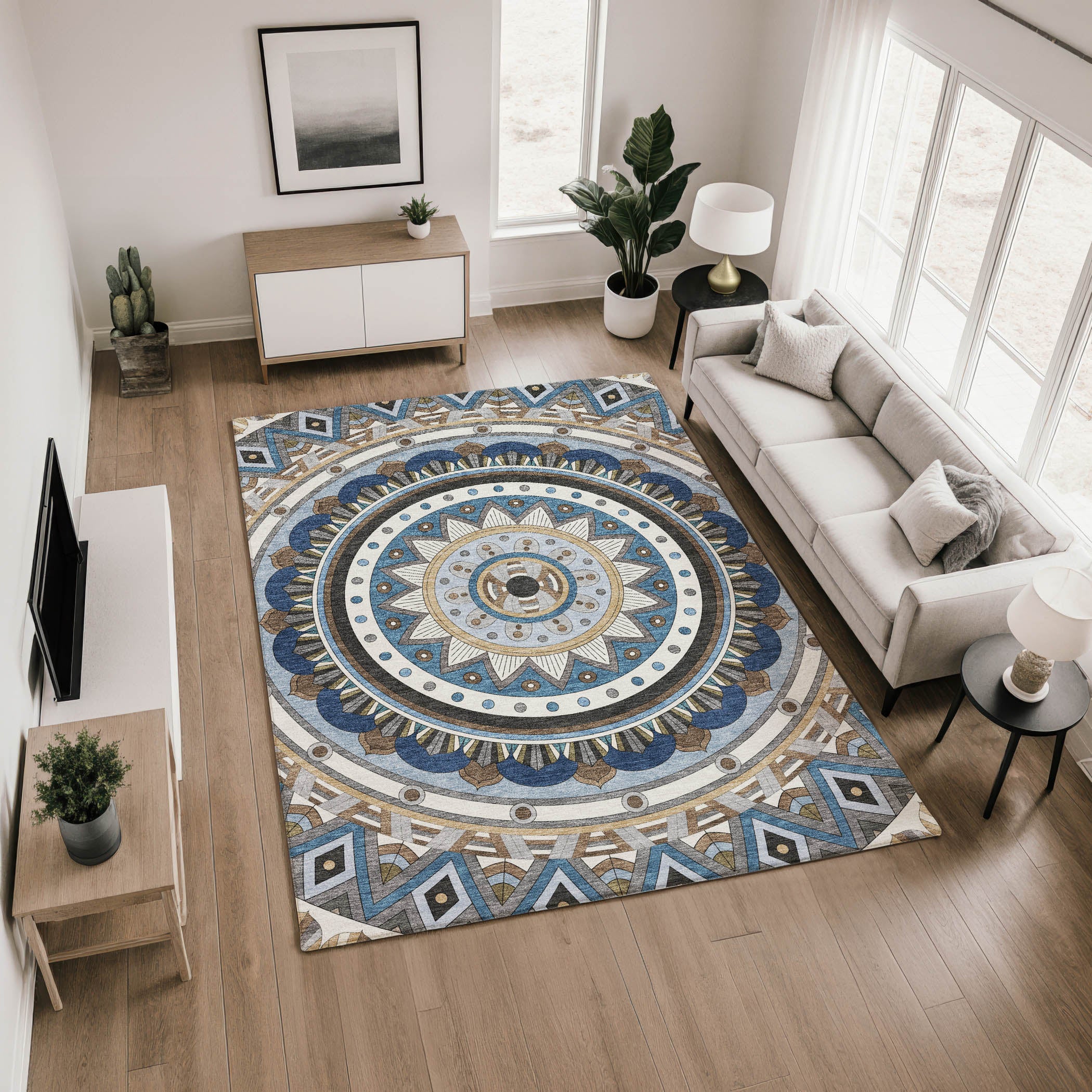 Split Machine Washable Transitional Denim Blue Rug 2'6" x 3'10" #shape_Rectangle