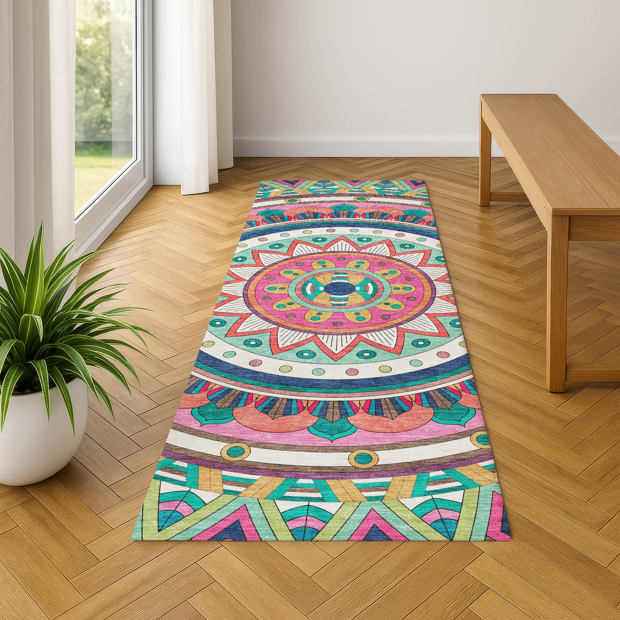 Split Machine Washable Transitional Pink Rug 2'3" x 7'6" #shape_Runner