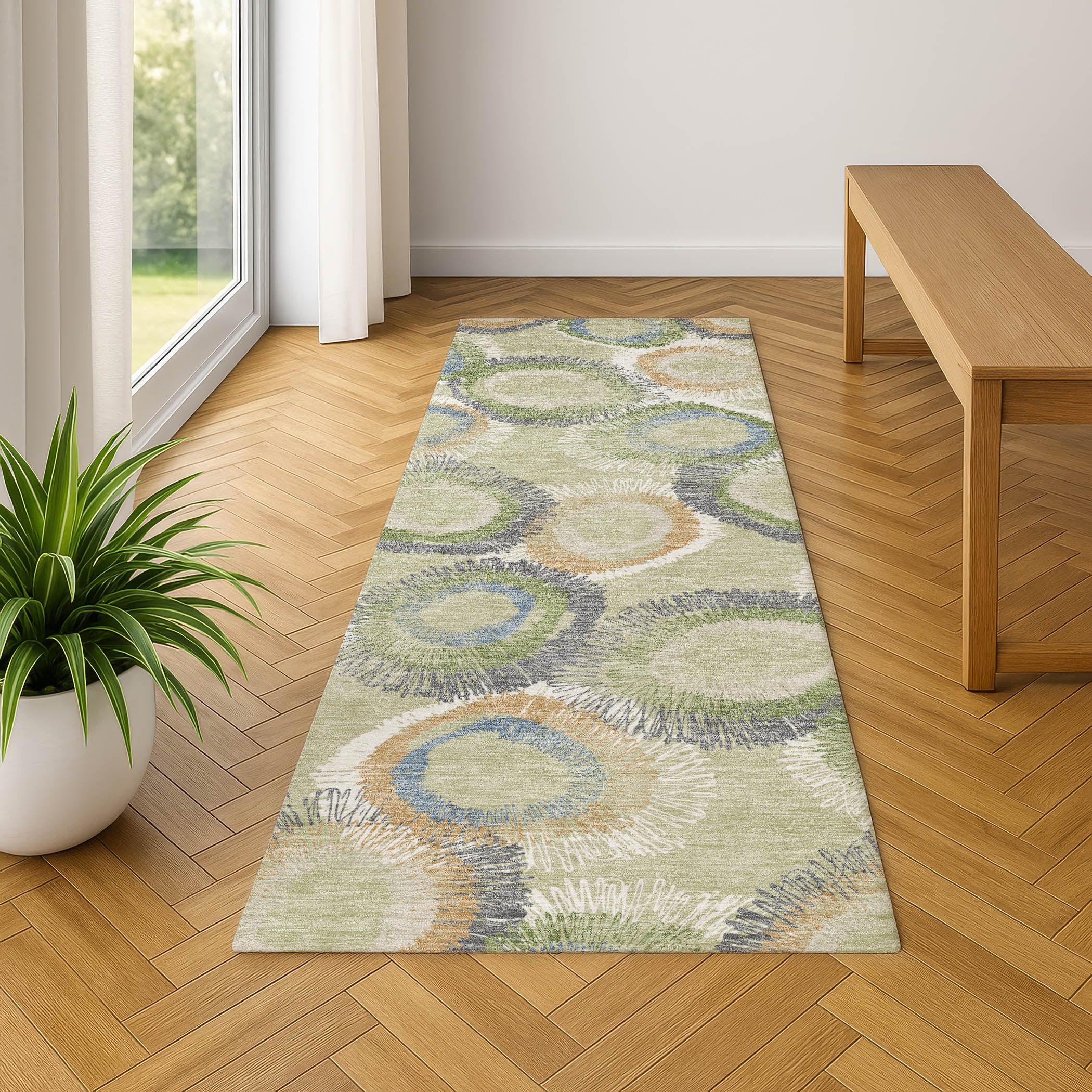 Kyoto Machine Washable Transitional Aloe Green Rug 2'3" x 7'6" #shape_Runner