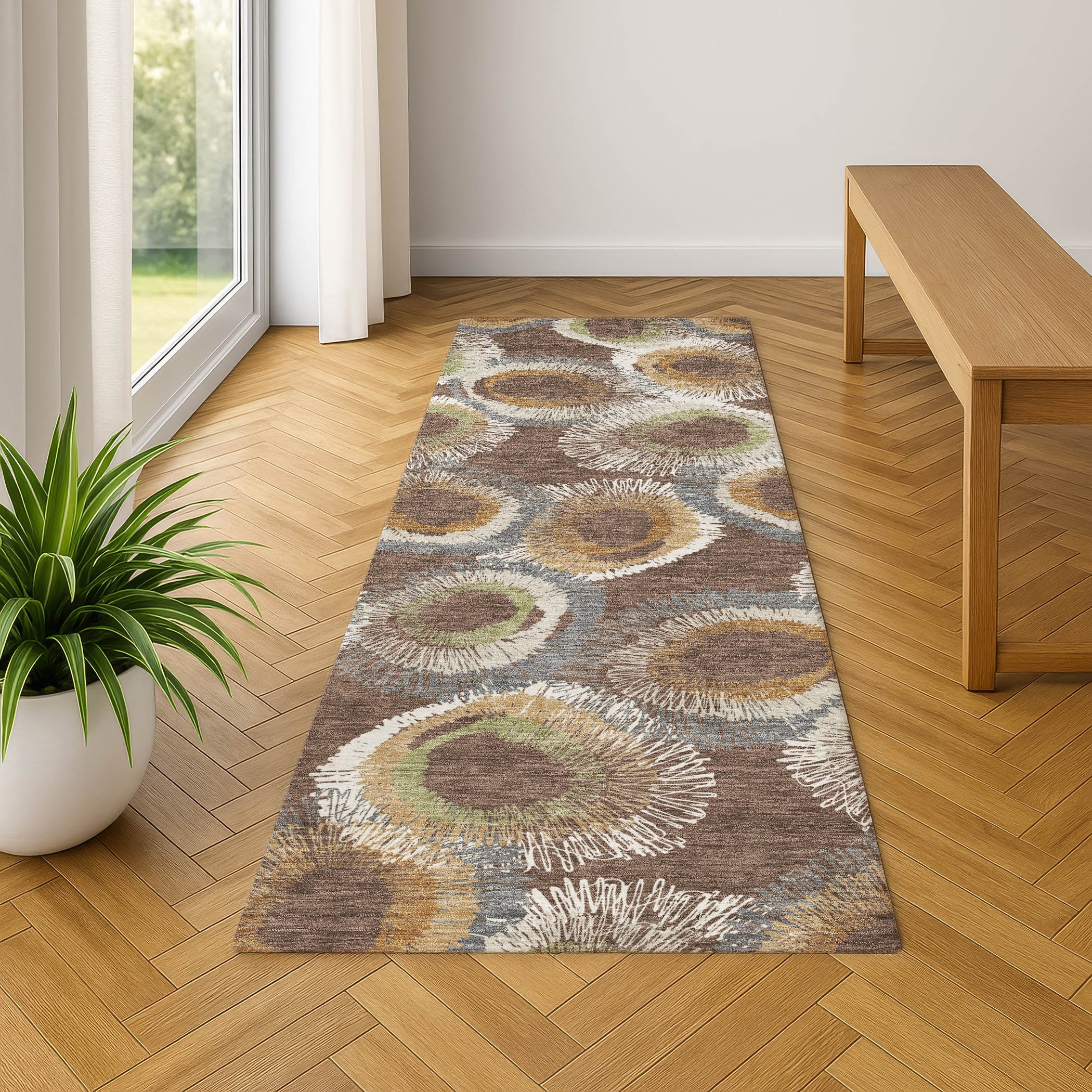 Kyoto Machine Washable Transitional Brown Rug 2'3" x 7'6" #shape_Runner