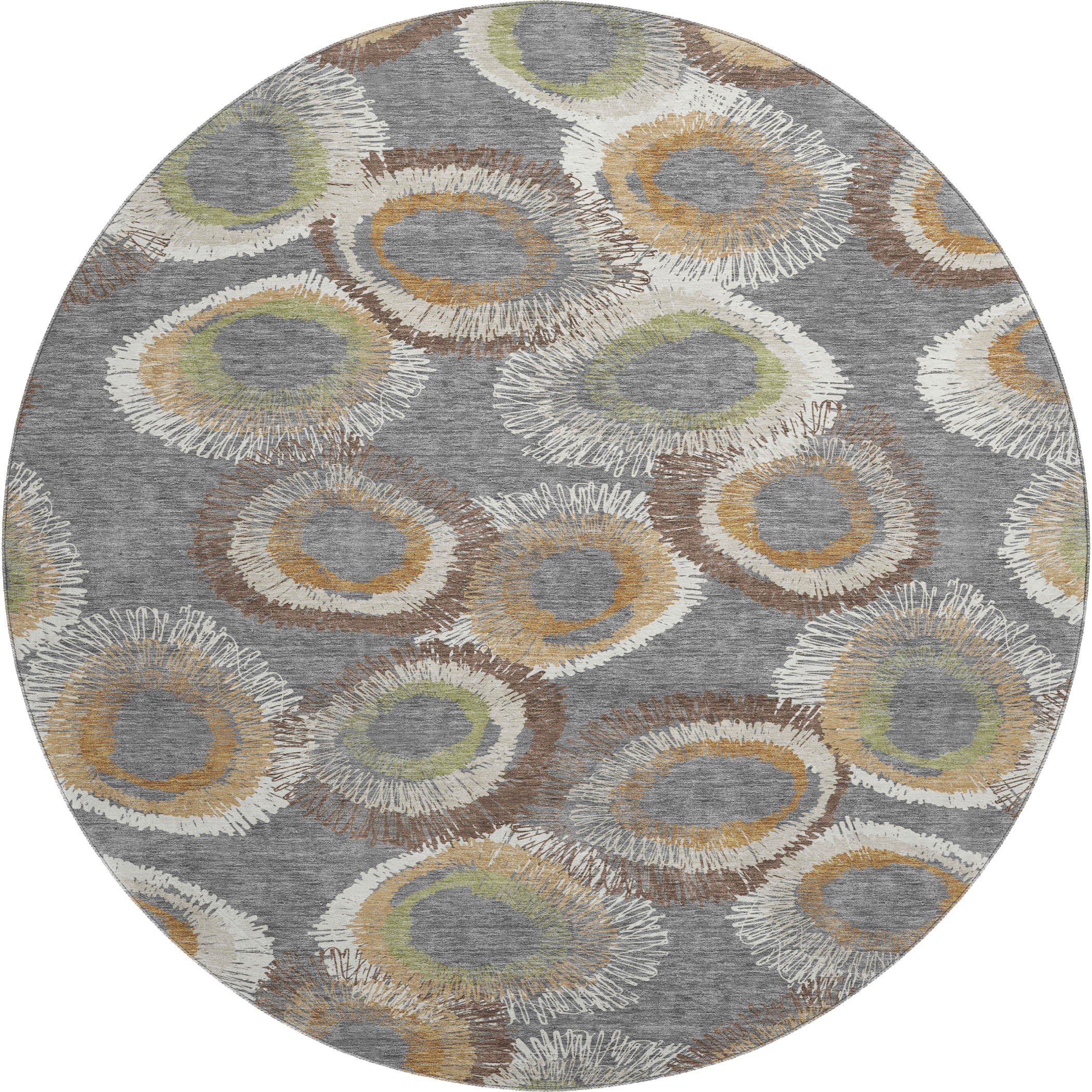 Kyoto Machine Washable Transitional Gray Rug 8' x 8' #shape_Round