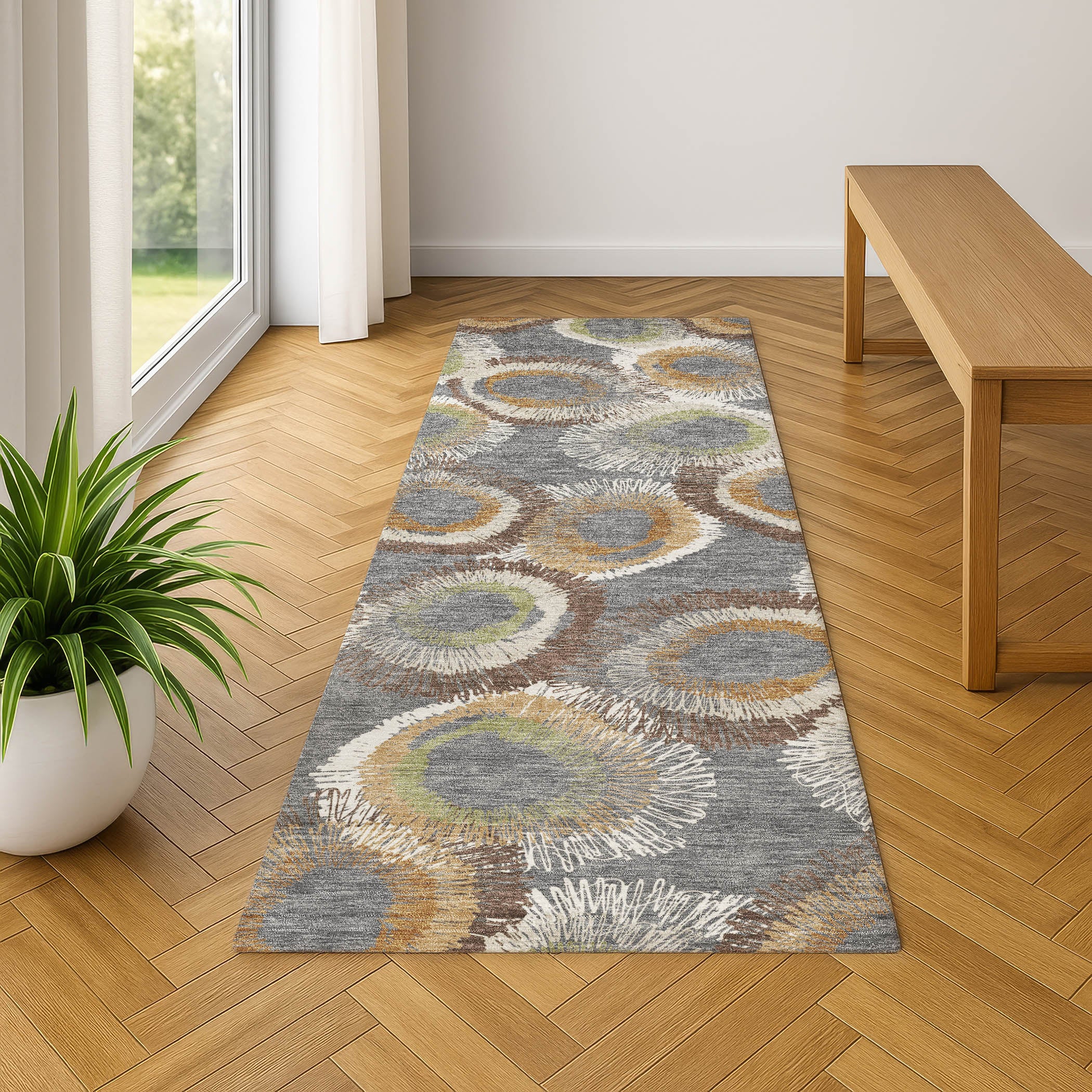 Kyoto Machine Washable Transitional Gray Rug 2'3" x 7'6" #shape_Runner