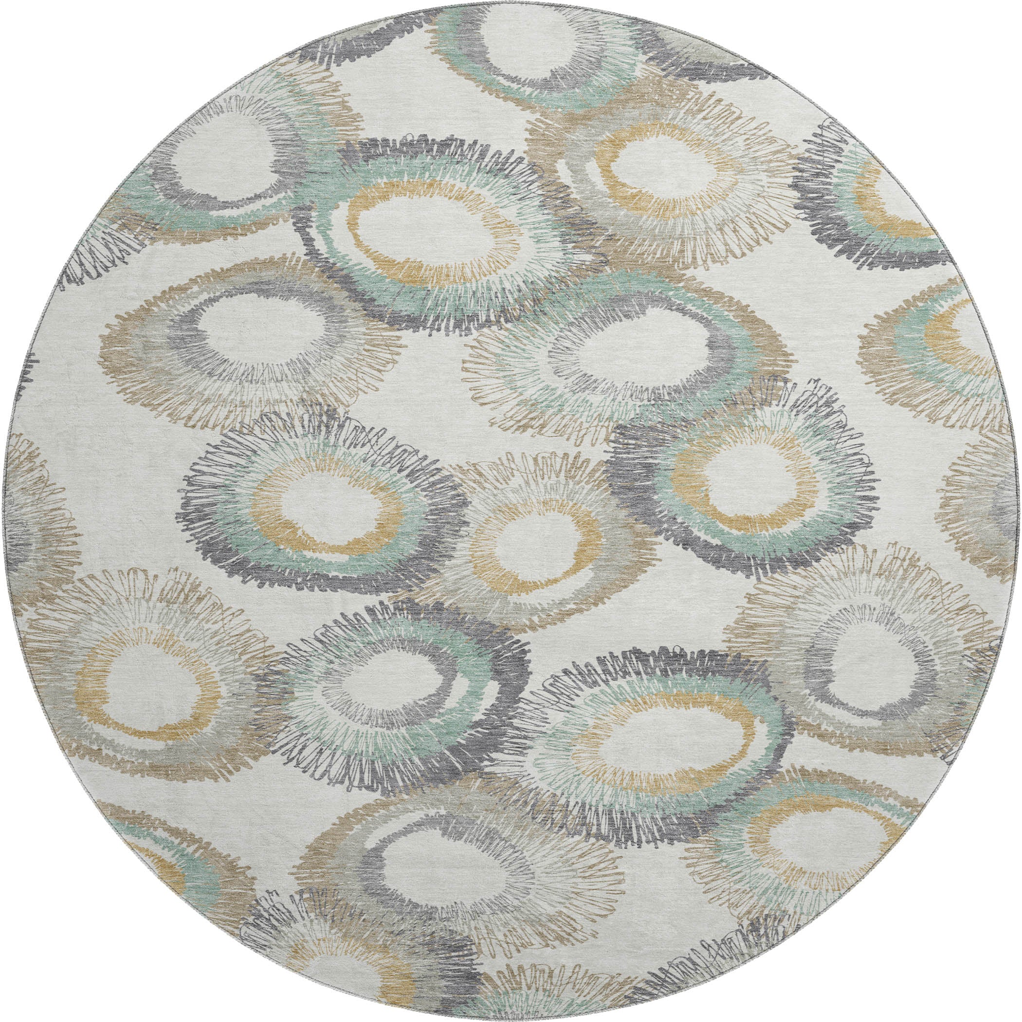 Kyoto Machine Washable Transitional Ivory Rug 8' x 8' #shape_Round