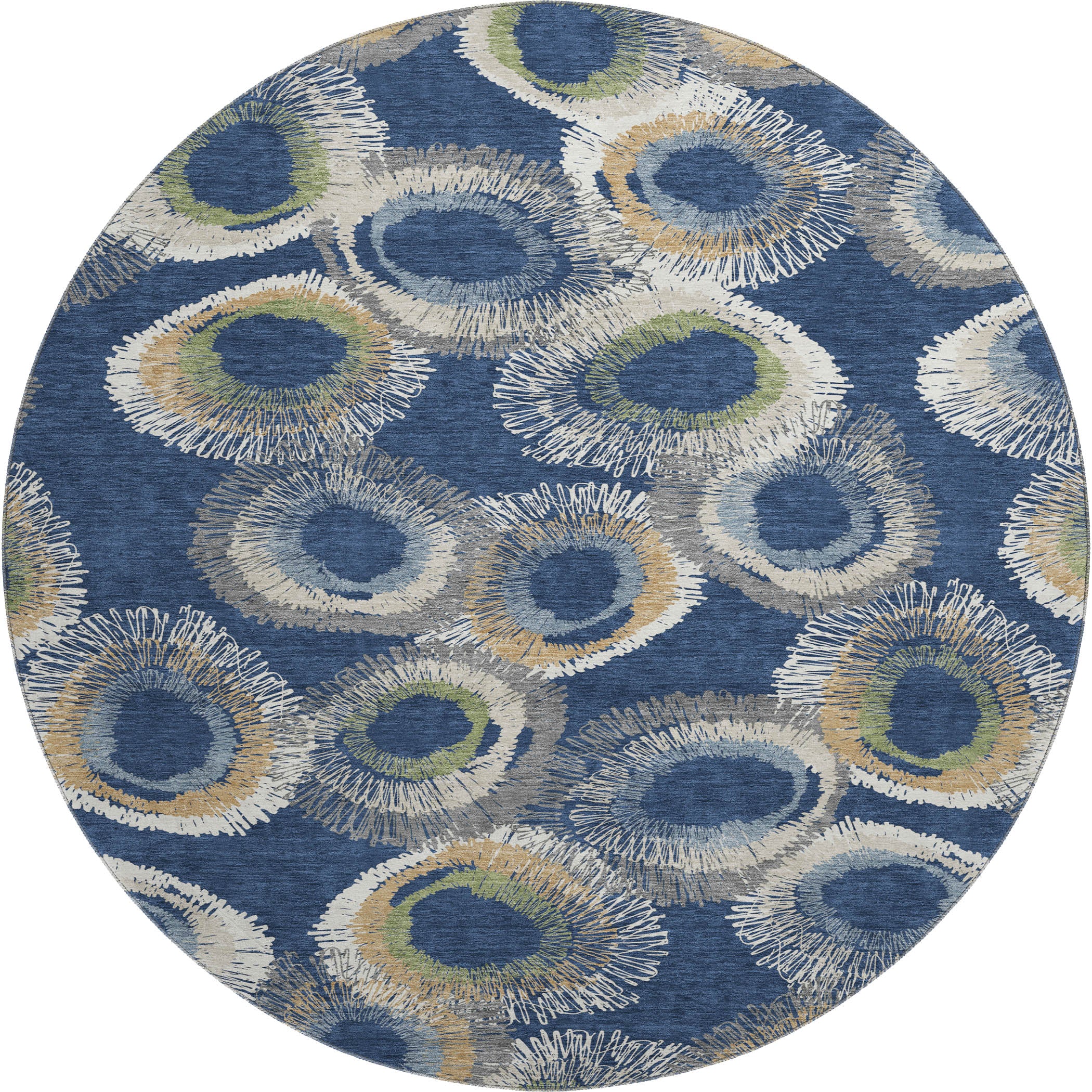 Kyoto Machine Washable Transitional Navy Blue Rug 8' x 8' #shape_Round