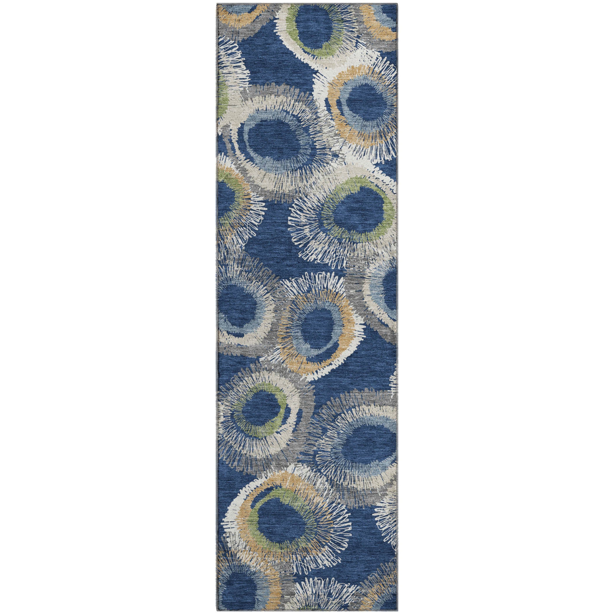 Kyoto Machine Washable Transitional Navy Blue Rug 2'3" x 7'6" #shape_Runner