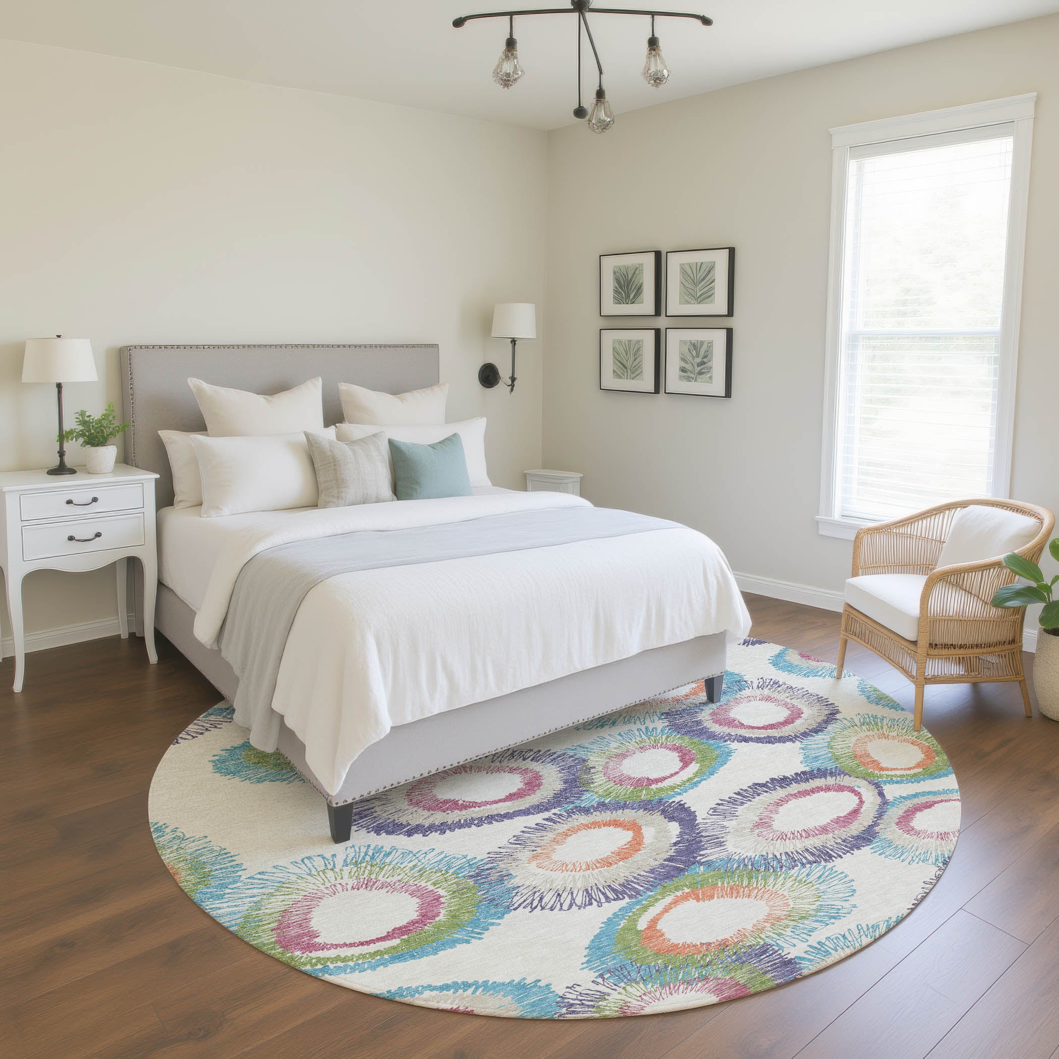 Kyoto Machine Washable Transitional Pearl Ivory Rug 8' x 8' #shape_Round