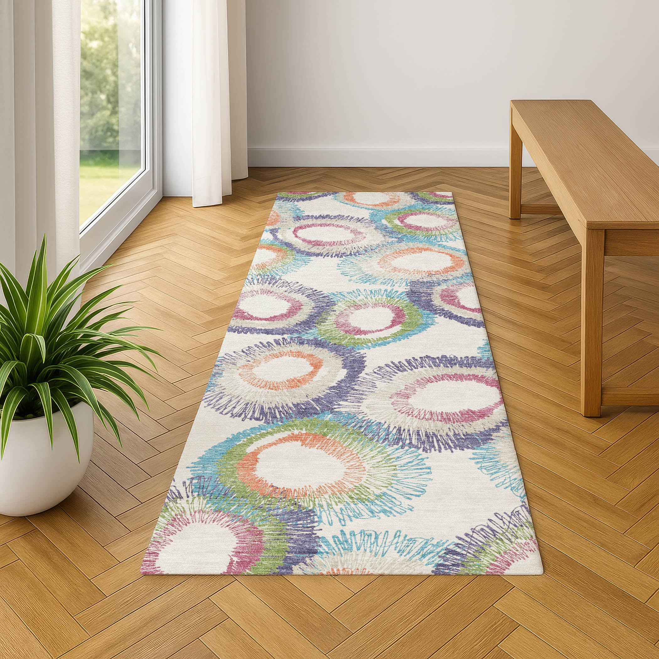 Kyoto Machine Washable Transitional Pearl Ivory Rug 2'3" x 7'6" #shape_Runner
