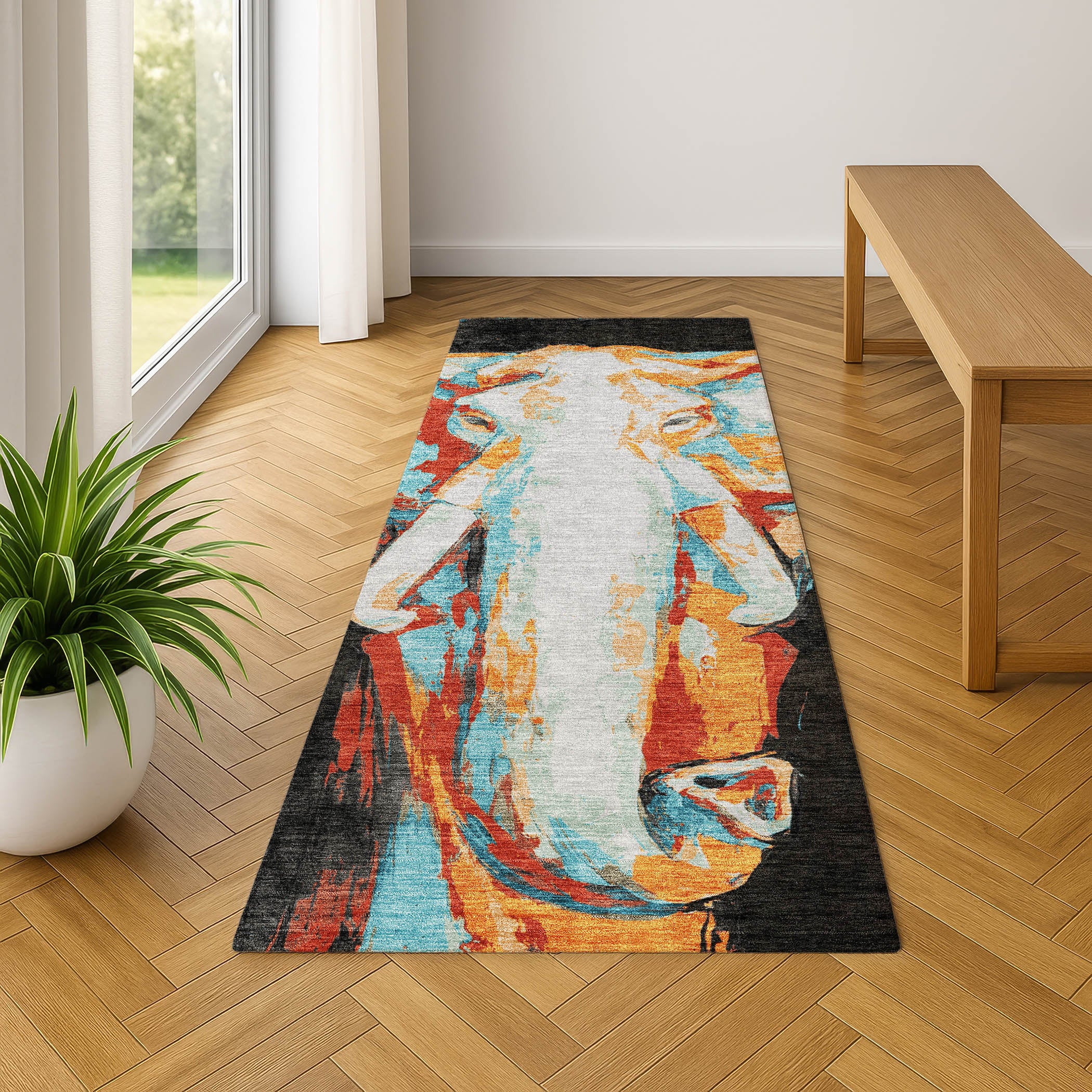 Queenstown Machine Washable Transitional Black Rug 2'3" x 7'6" #shape_Runner