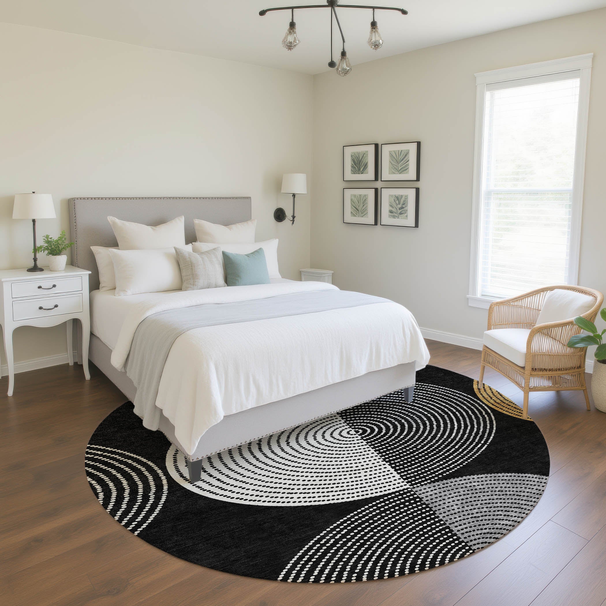 Valletta Machine Washable Transitional Black Rug 8' x 8' #shape_Round