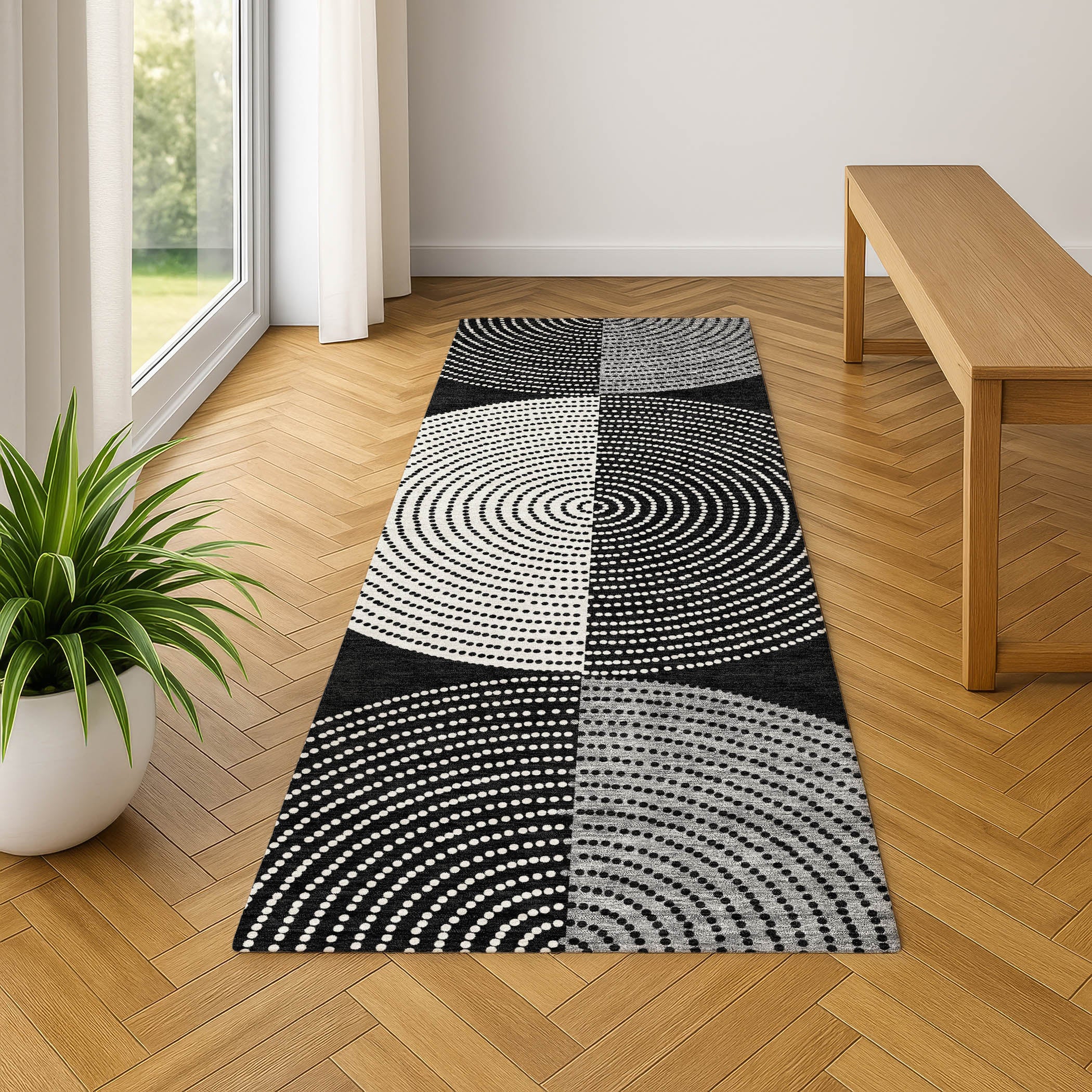 Valletta Machine Washable Transitional Black Rug 2'3" x 7'6" #shape_Runner