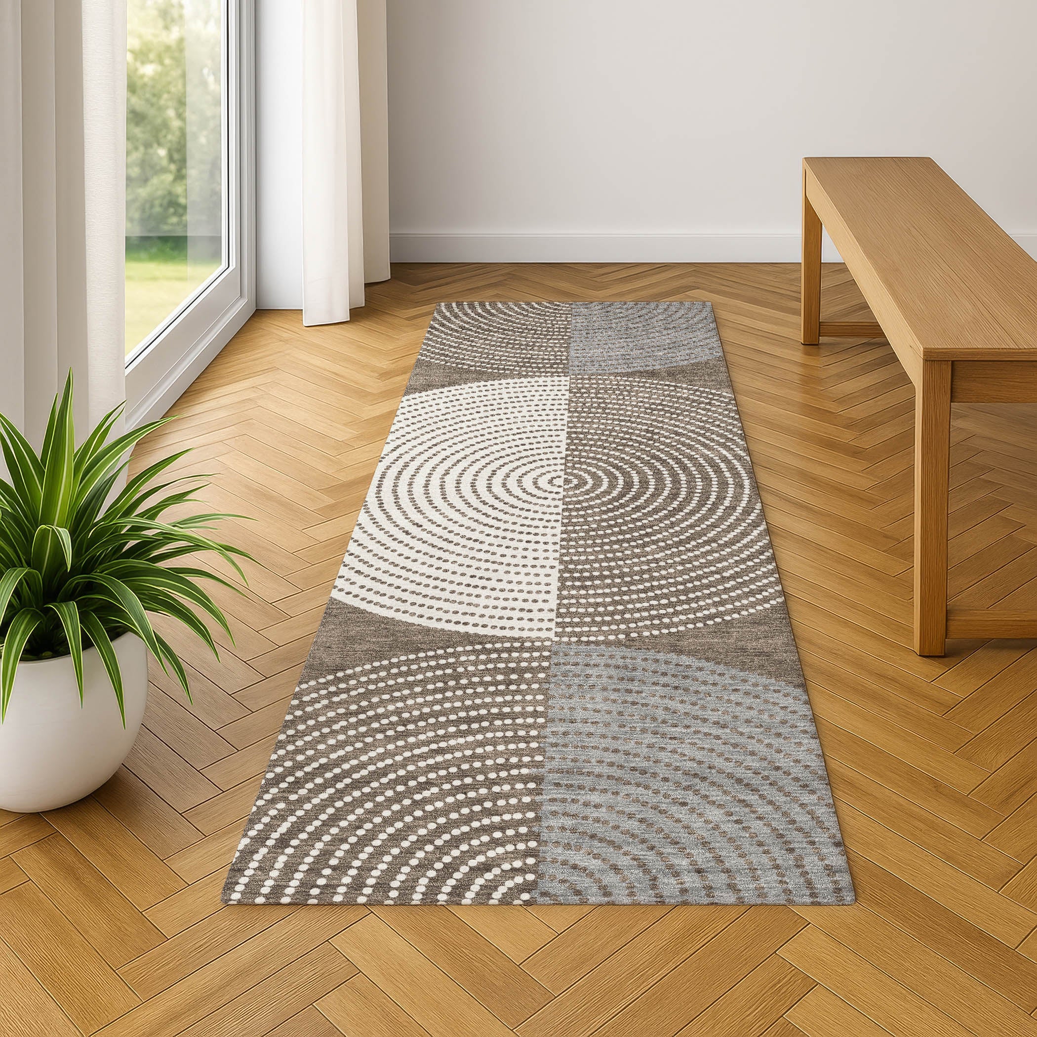 Valletta Machine Washable Transitional Brown Rug 2'3" x 7'6" #shape_Runner