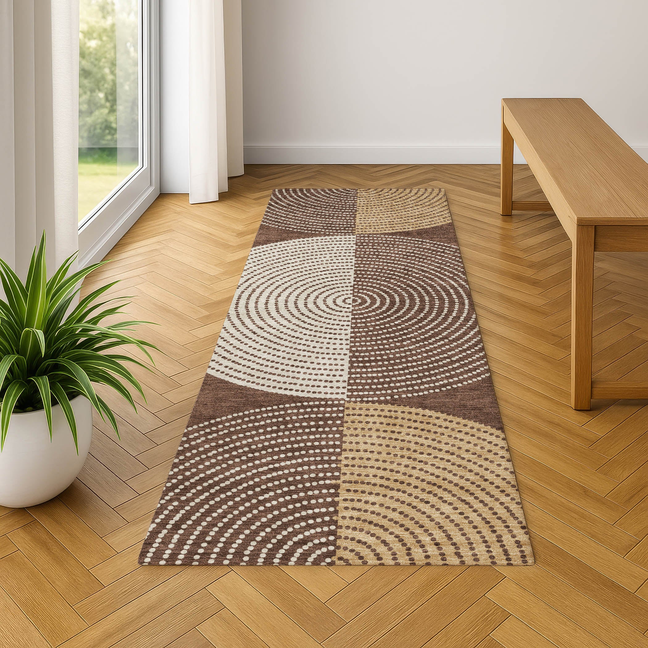 Valletta Machine Washable Transitional Chocolate Brown Rug 2'3" x 7'6" #shape_Runner