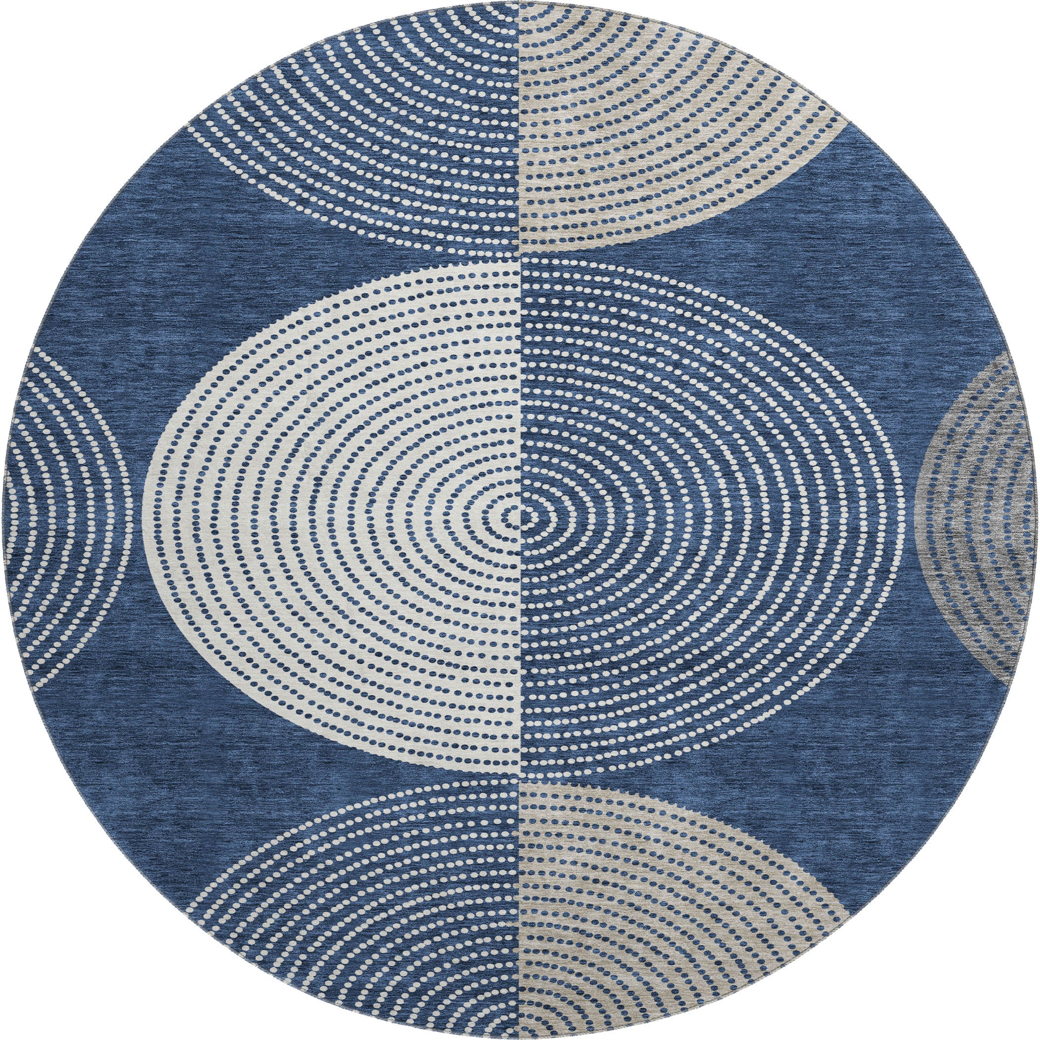Valletta Machine Washable Transitional Navy Blue Rug 8' x 8' #shape_Round