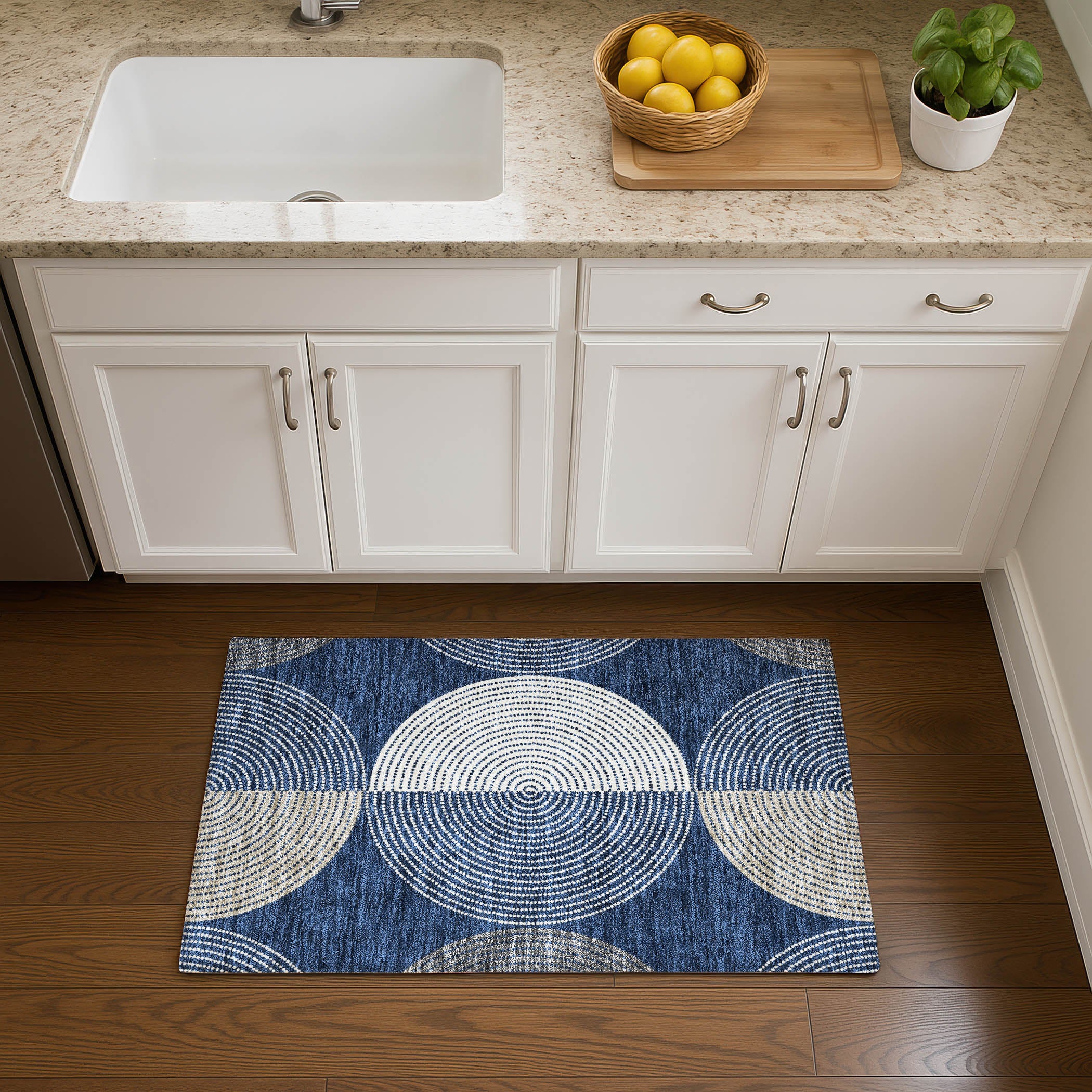 Valletta Machine Washable Transitional Navy Blue Rug 1'8" x 2'6" #shape_Rectangle
