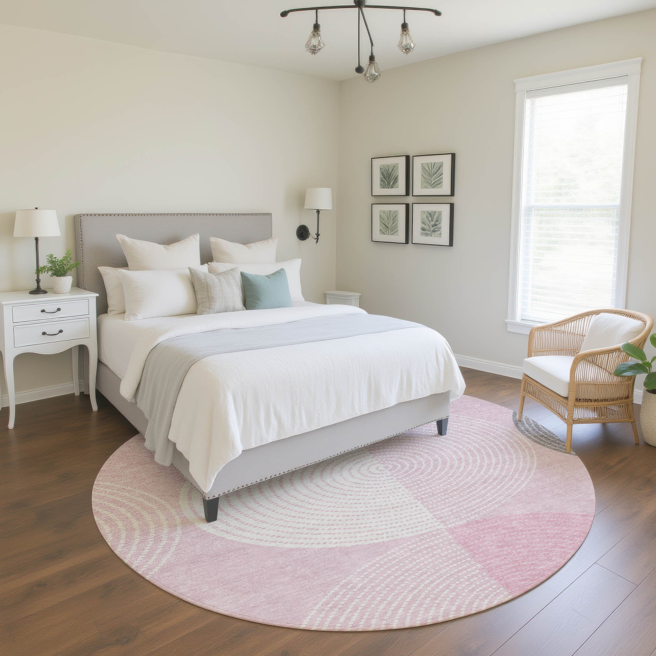 Valletta Machine Washable Transitional Pink Rug 8' x 8' #shape_Round
