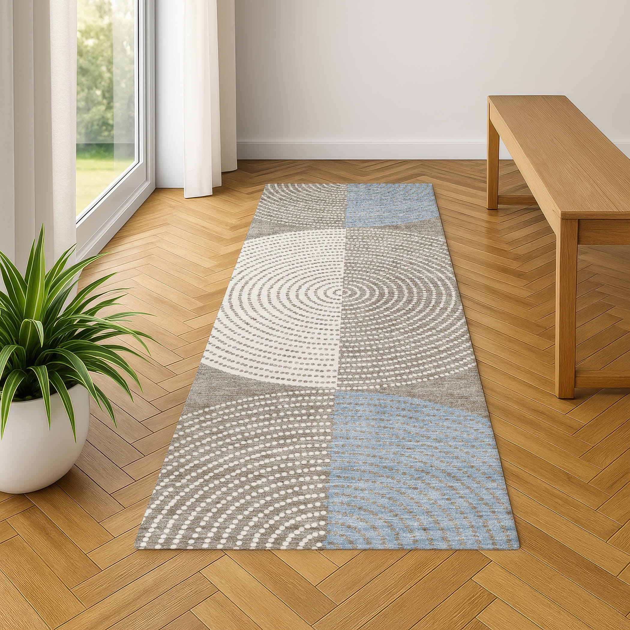 Valletta Machine Washable Transitional Taupe Brown Rug 2'3" x 7'6" #shape_Runner