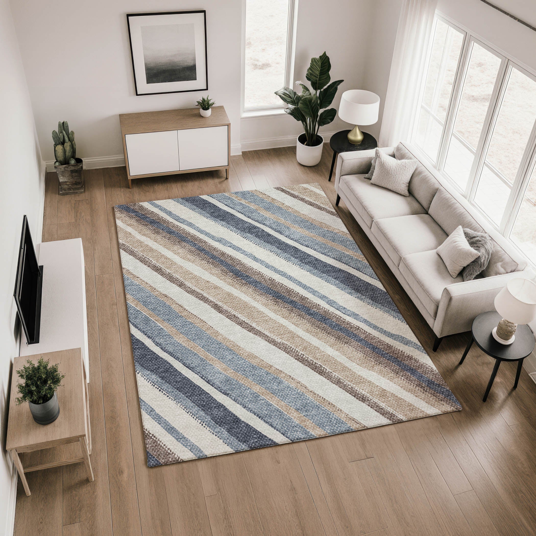 Luang Prabang Machine Washable Transitional Denim Blue Rug 2'6" x 3'10" #shape_Rectangle