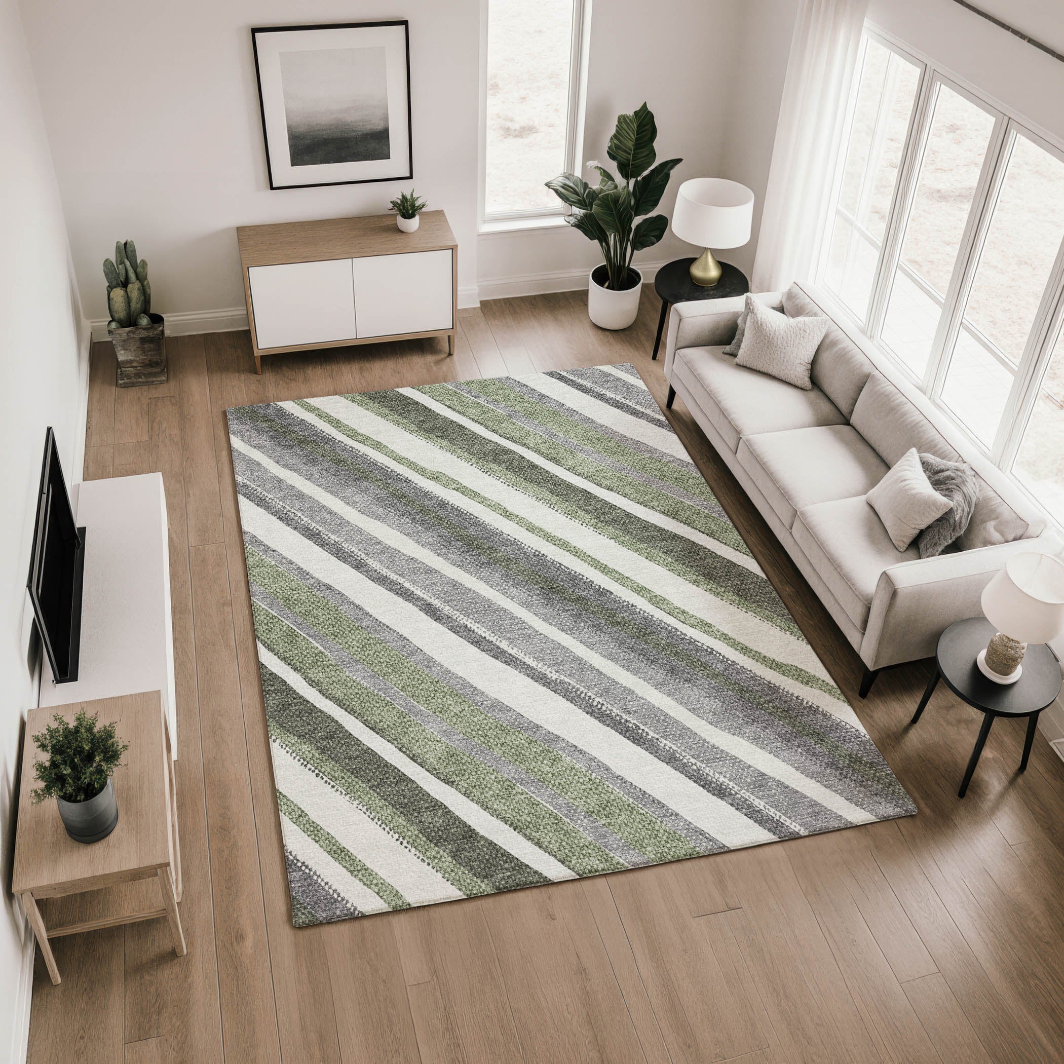 Luang Prabang Machine Washable Transitional Fern Green Rug 2'6" x 3'10" #shape_Rectangle