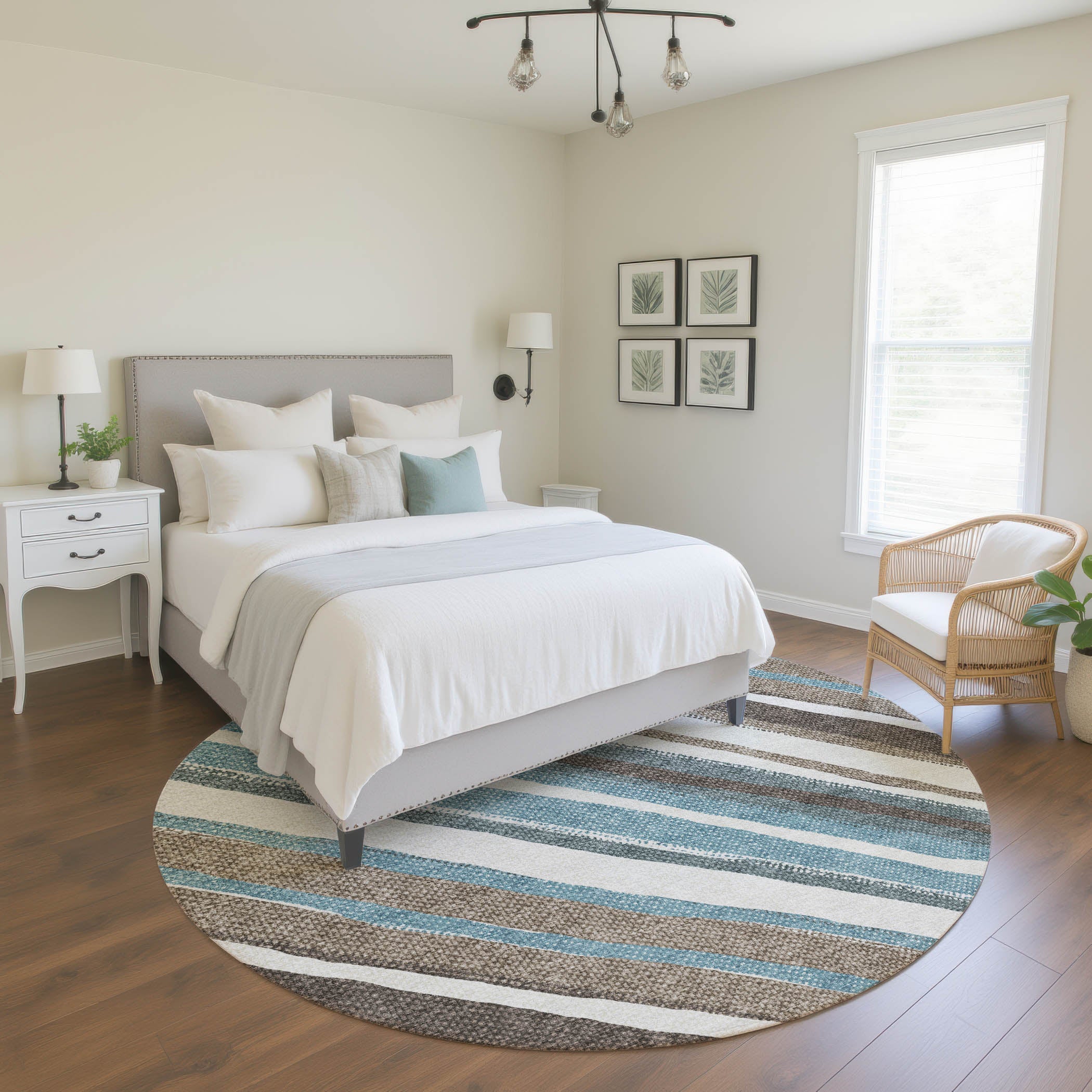 Luang Prabang Machine Washable Transitional Taupe Brown Rug 8' x 8' #shape_Round