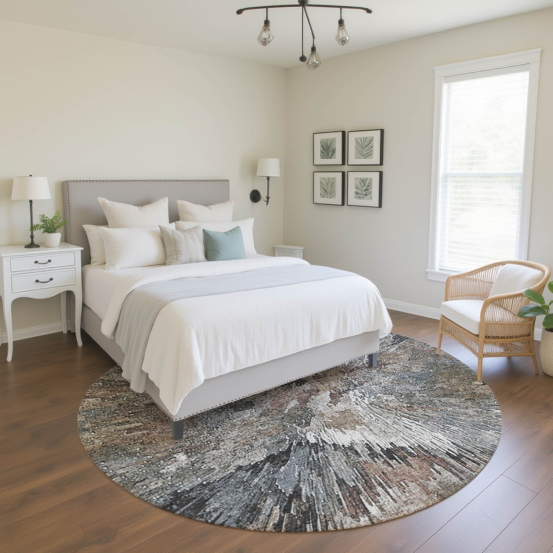 Kyoto Machine Washable Transitional Brown Rug 8' x 8' #shape_Round