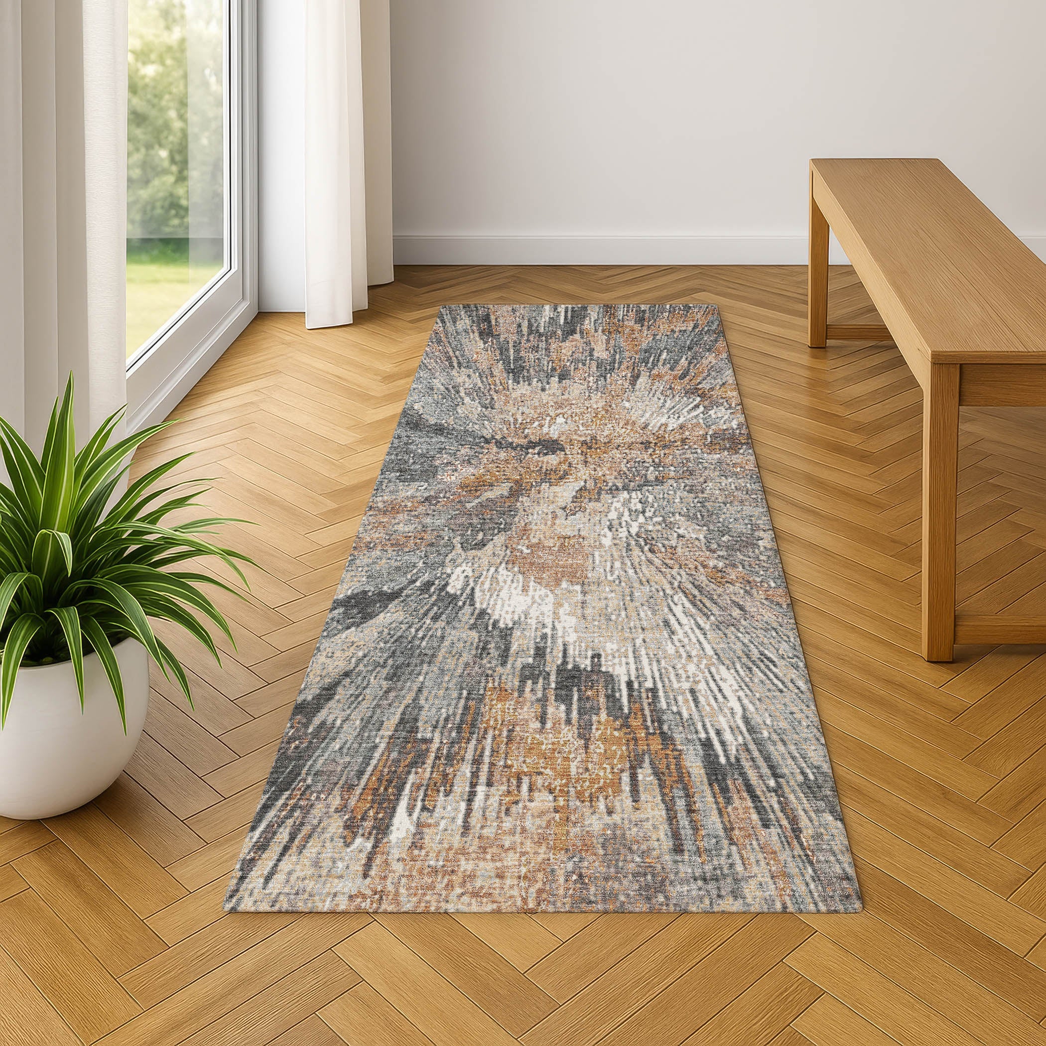 Kyoto Machine Washable Transitional Copper Orange Rug 2'3" x 7'6" #shape_Runner