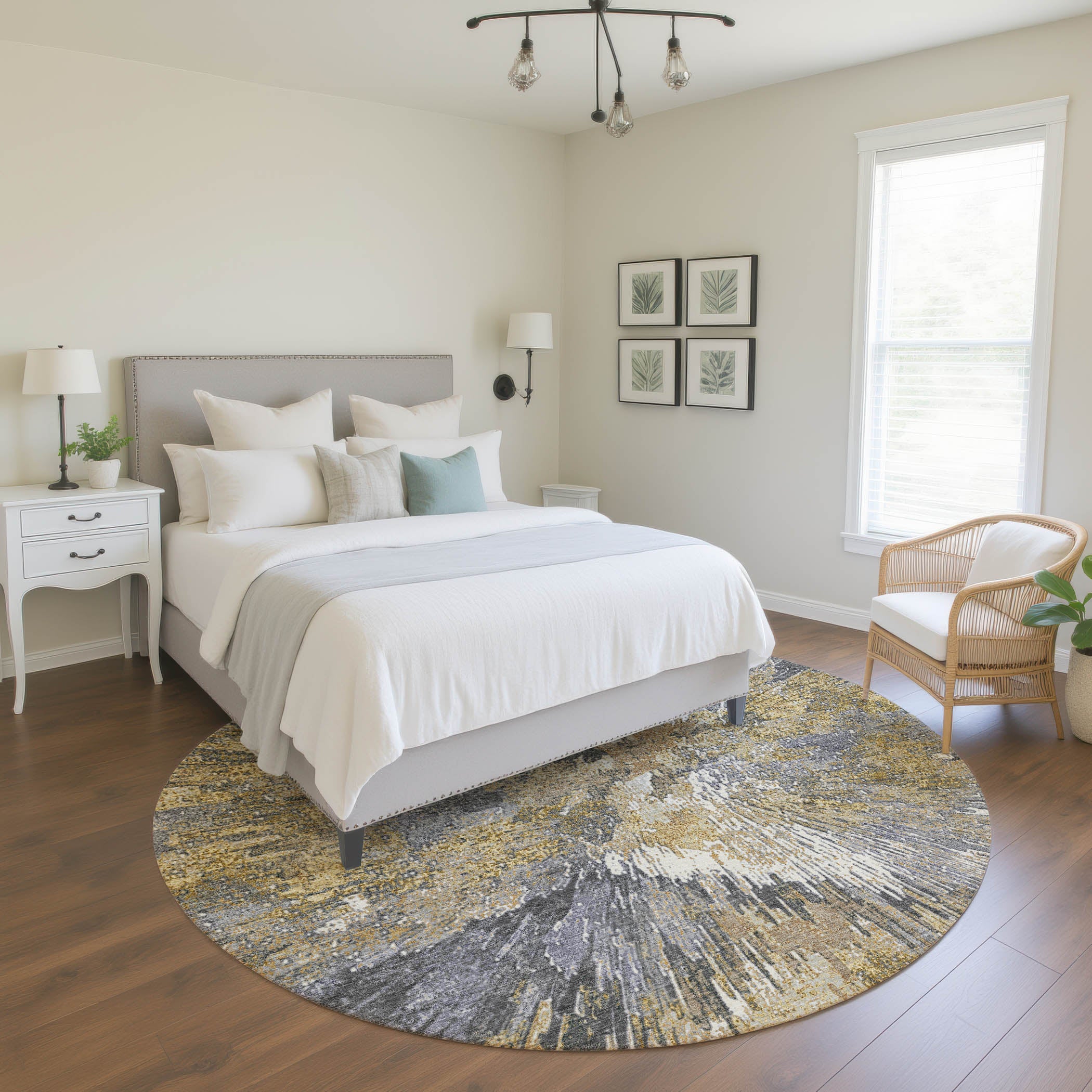 Kyoto Machine Washable Transitional Gold Rug 8' x 8' #shape_Round
