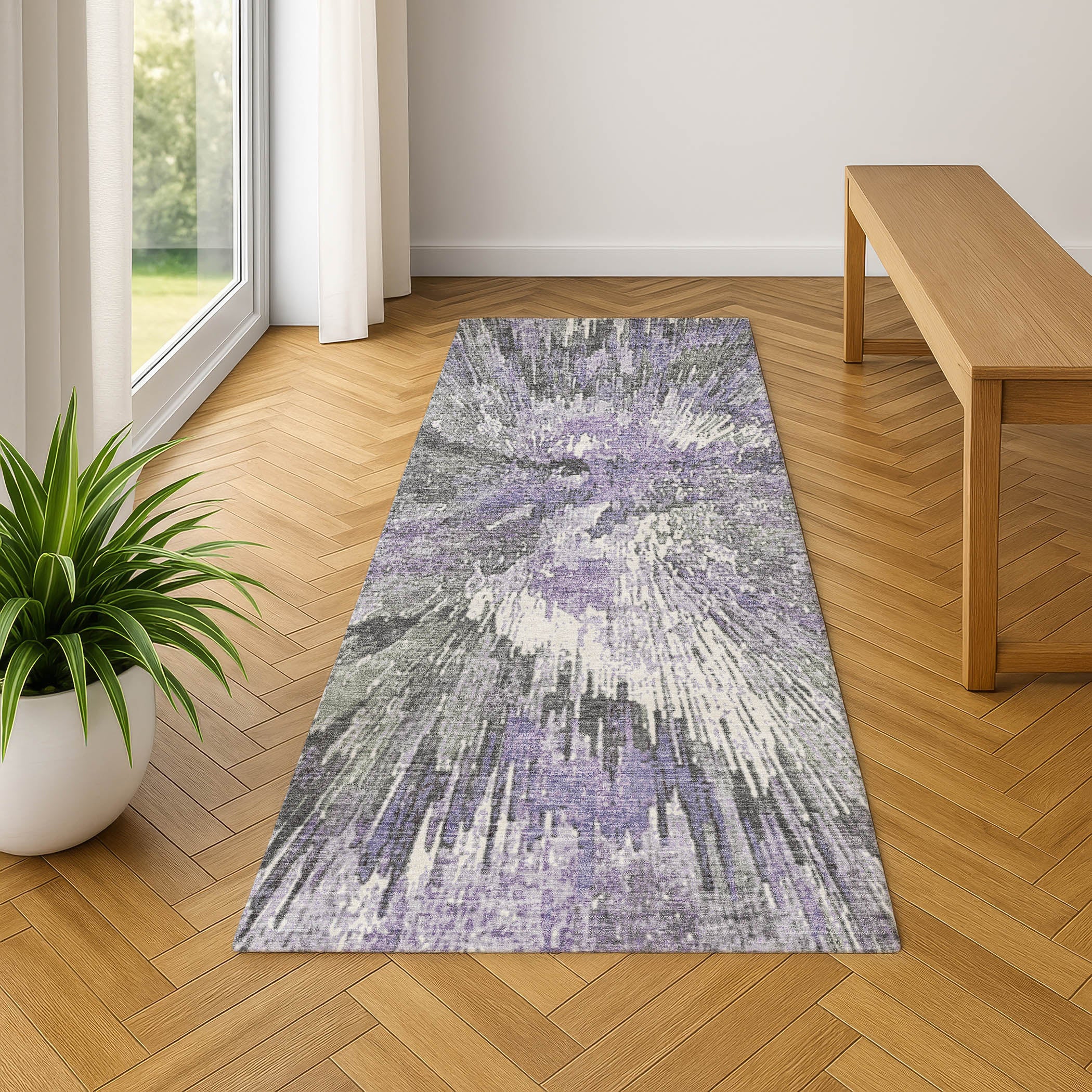 Kyoto Machine Washable Transitional Lavender Purple Rug 2'3" x 7'6" #shape_Runner