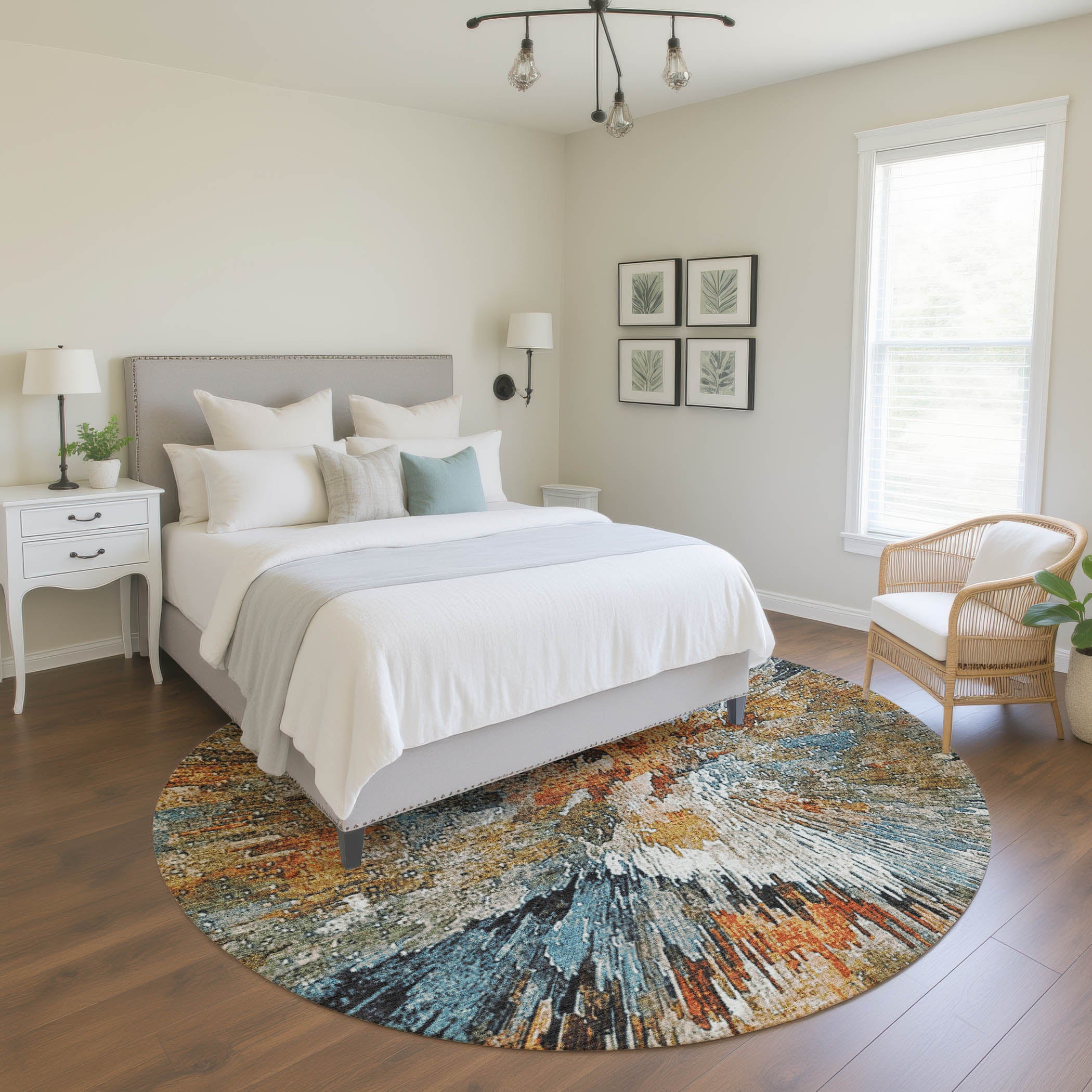 Kyoto Machine Washable Transitional Taupe Brown Rug 8' x 8' #shape_Round