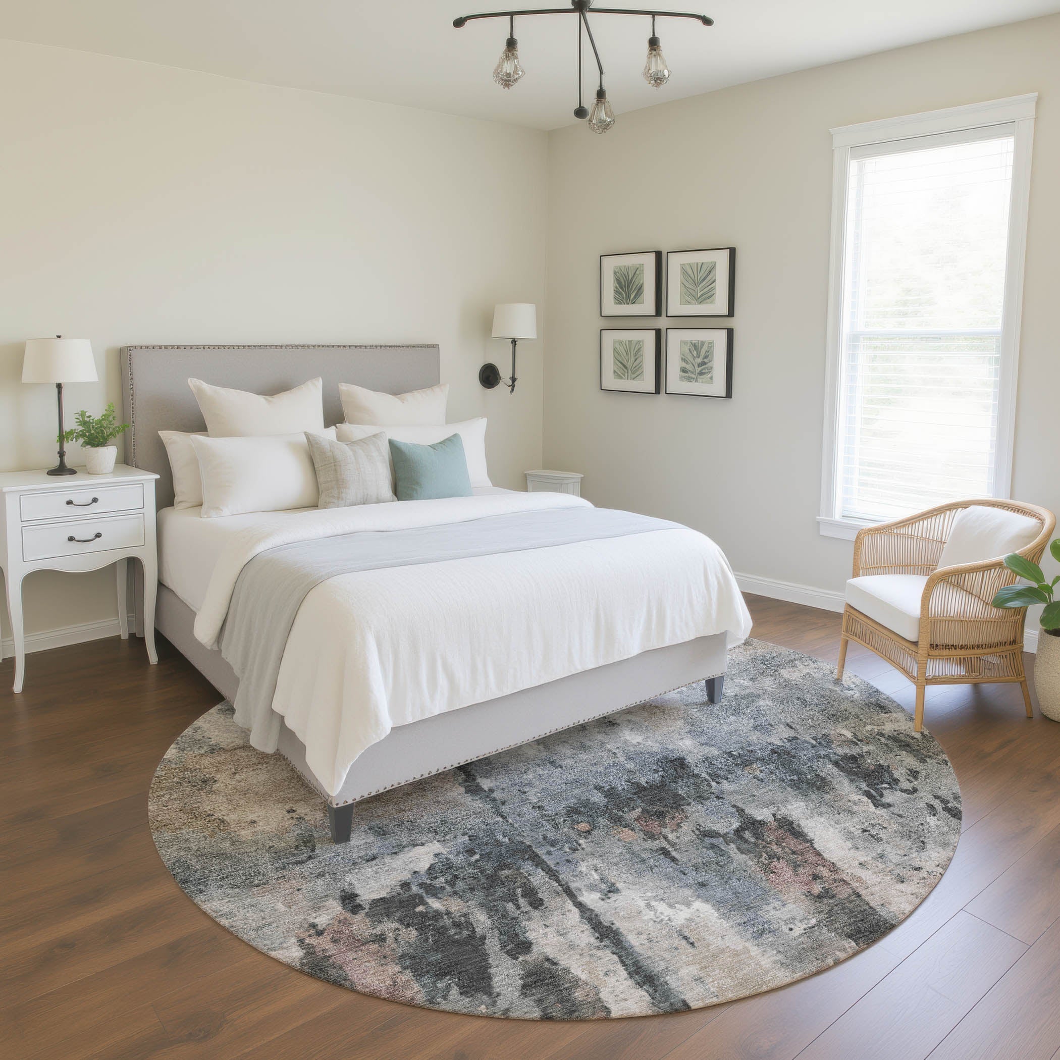 Cairo Machine Washable Transitional Beige Brown Rug 8' x 8' #shape_Round
