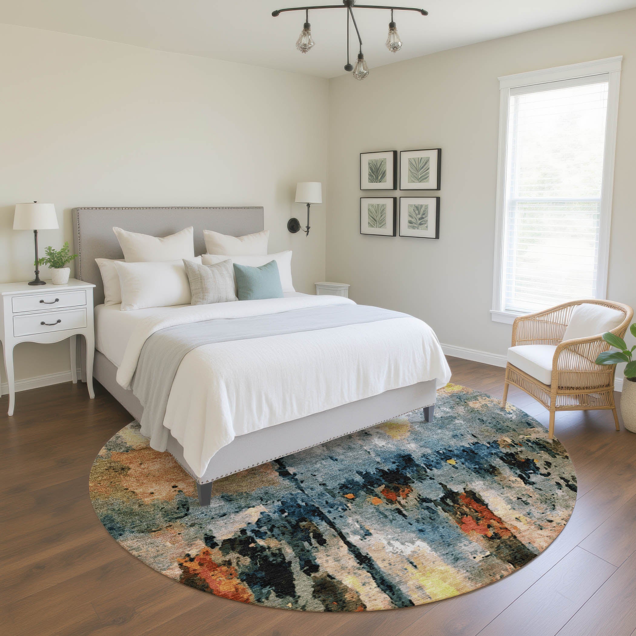 Cairo Machine Washable Transitional Ivory Rug 8' x 8' #shape_Round