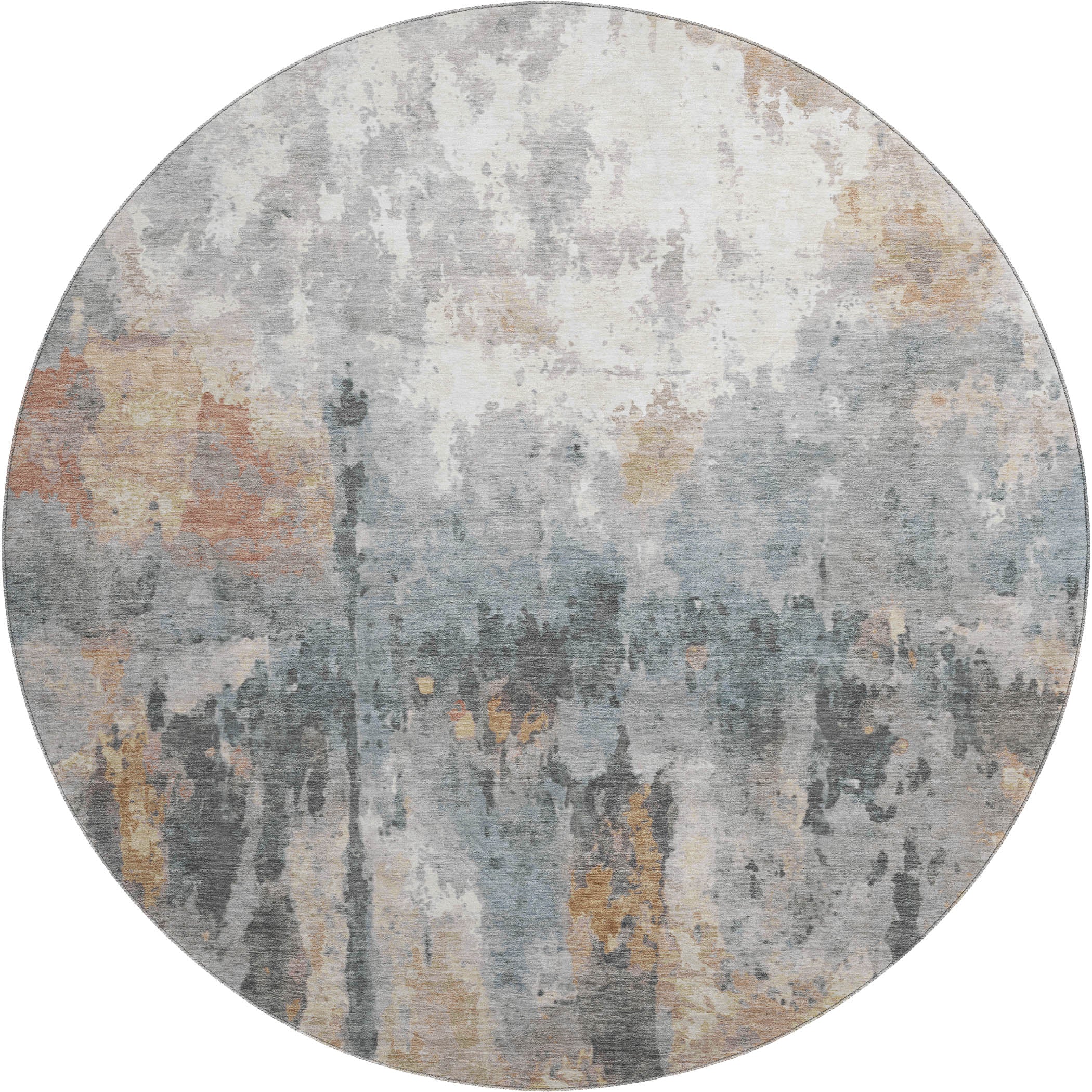 Cairo Machine Washable Transitional Rust Orange Rug 8' x 8' #shape_Round