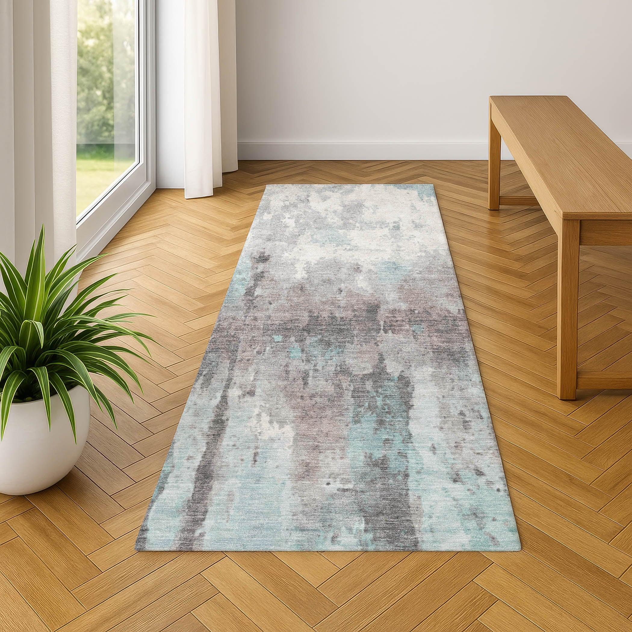 Cairo Machine Washable Transitional Teal Rug 2'3" x 7'6" #shape_Runner