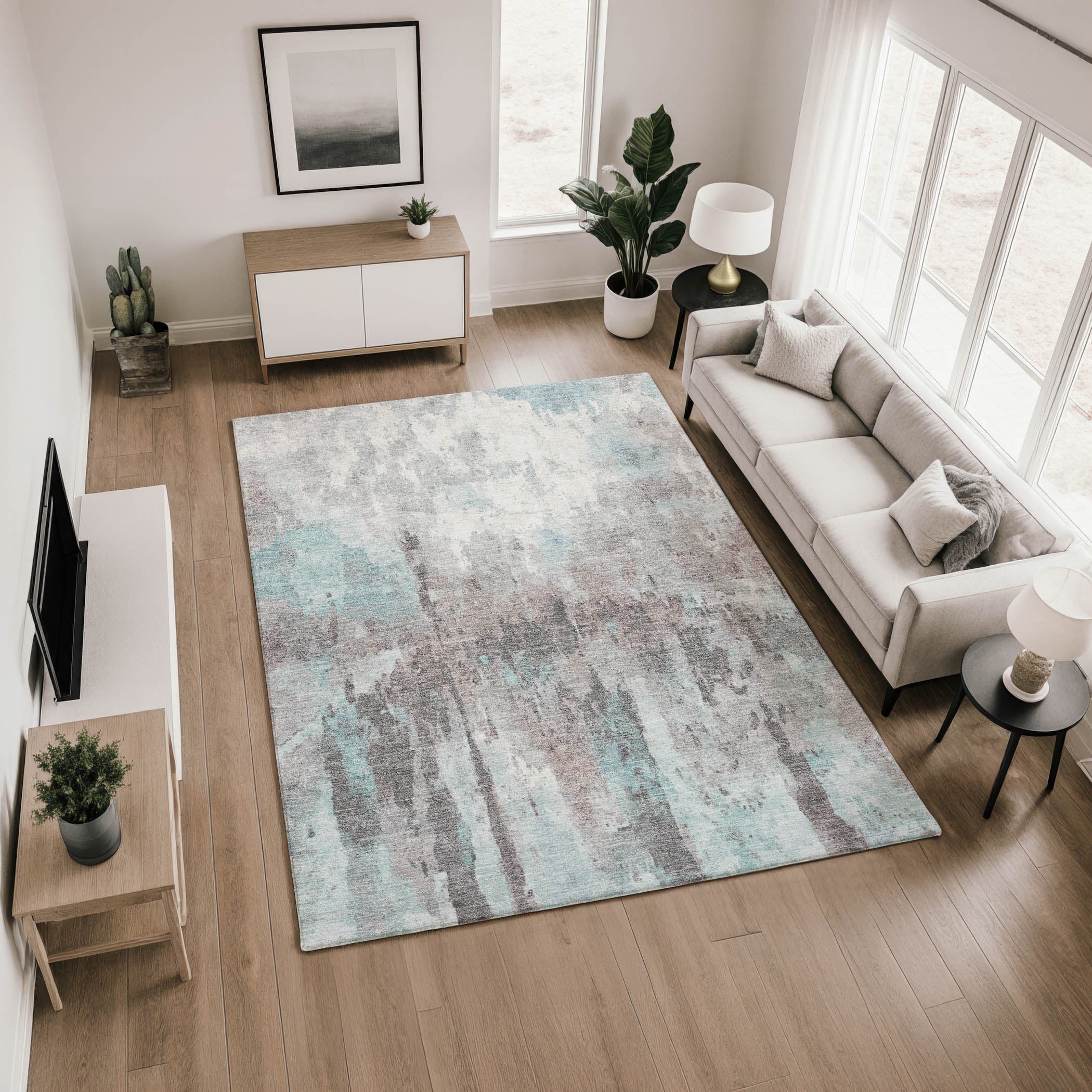 Cairo Machine Washable Transitional Teal Rug 2'6" x 3'10" #shape_Rectangle