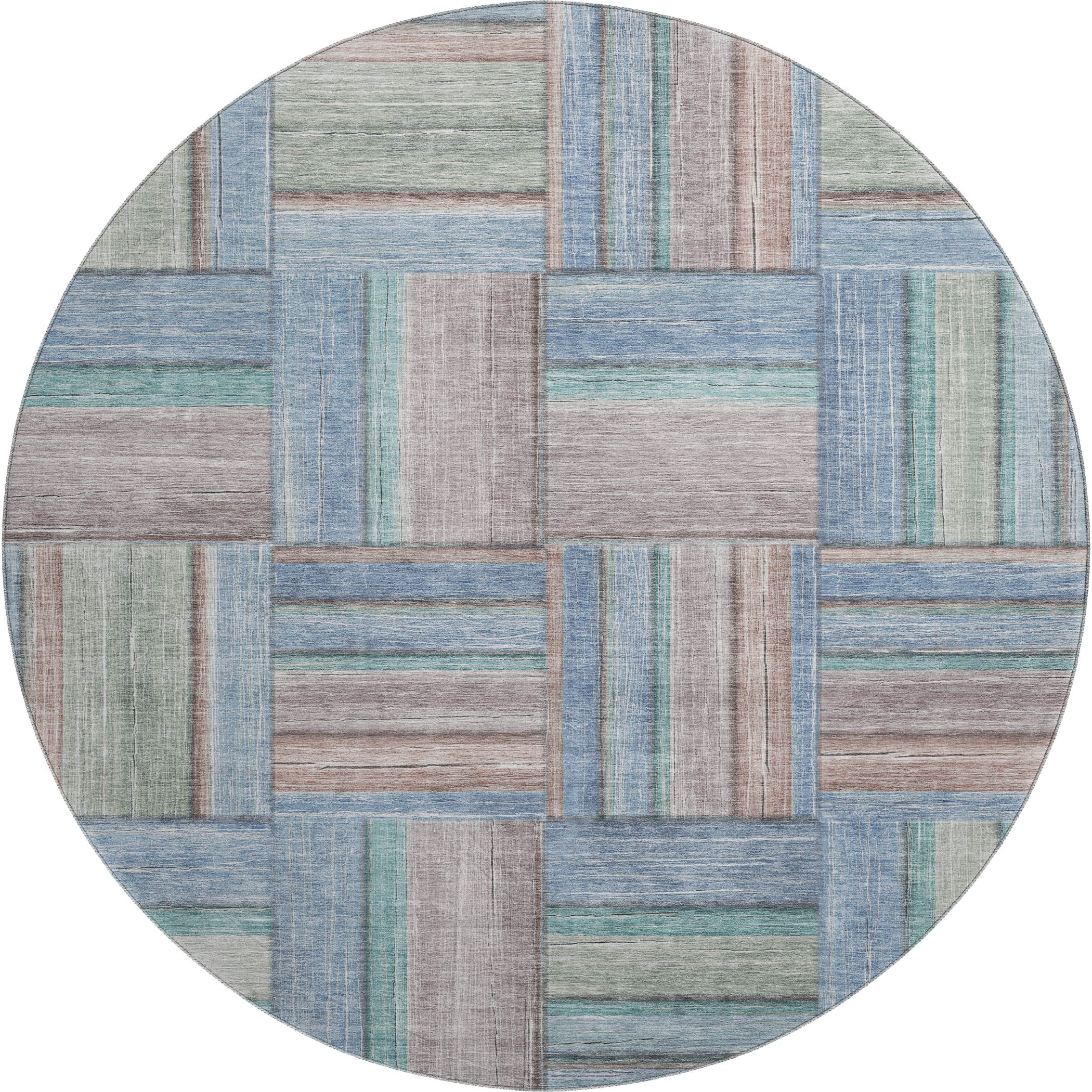 Porto Machine Washable Transitional Denim Blue Rug 8' x 8' #shape_Round