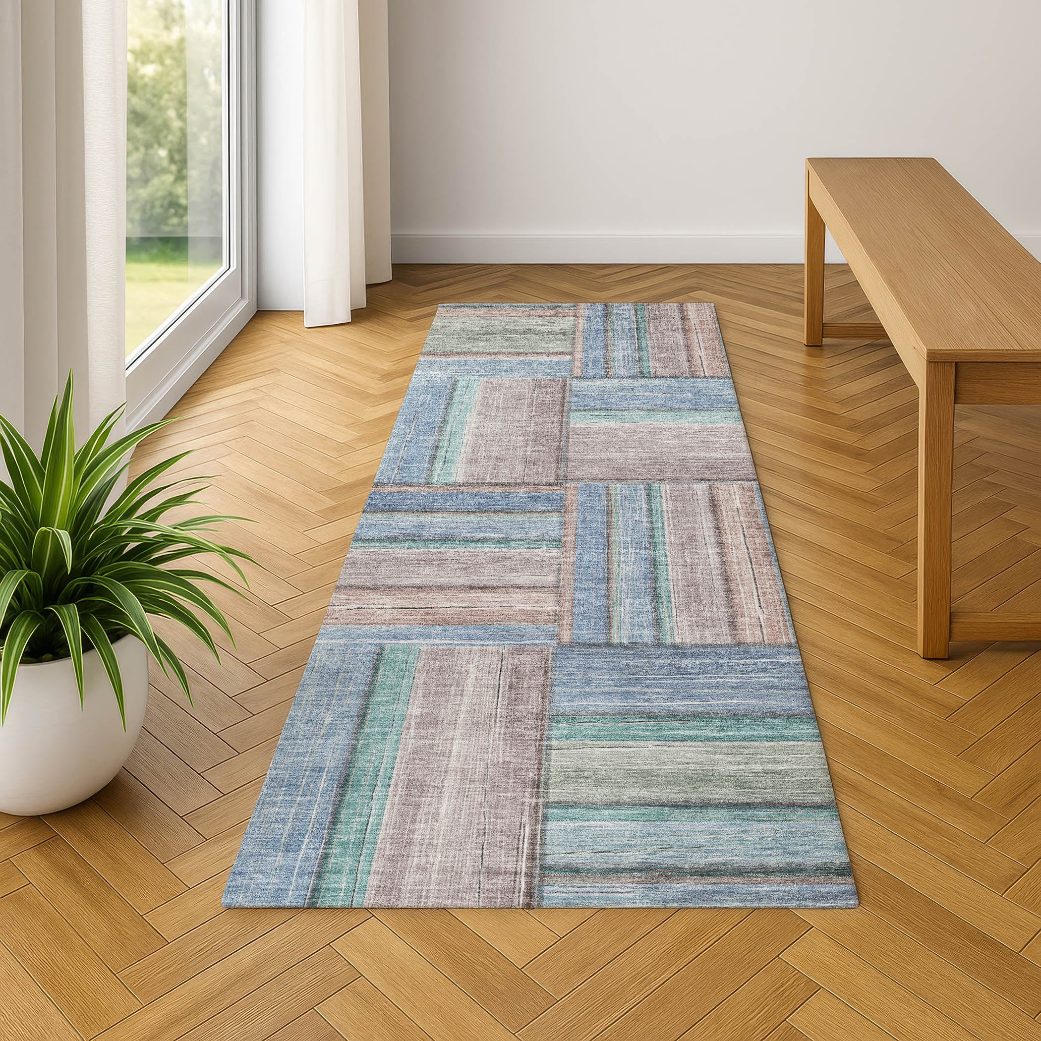 Porto Machine Washable Transitional Denim Blue Rug 2'3" x 7'6" #shape_Runner