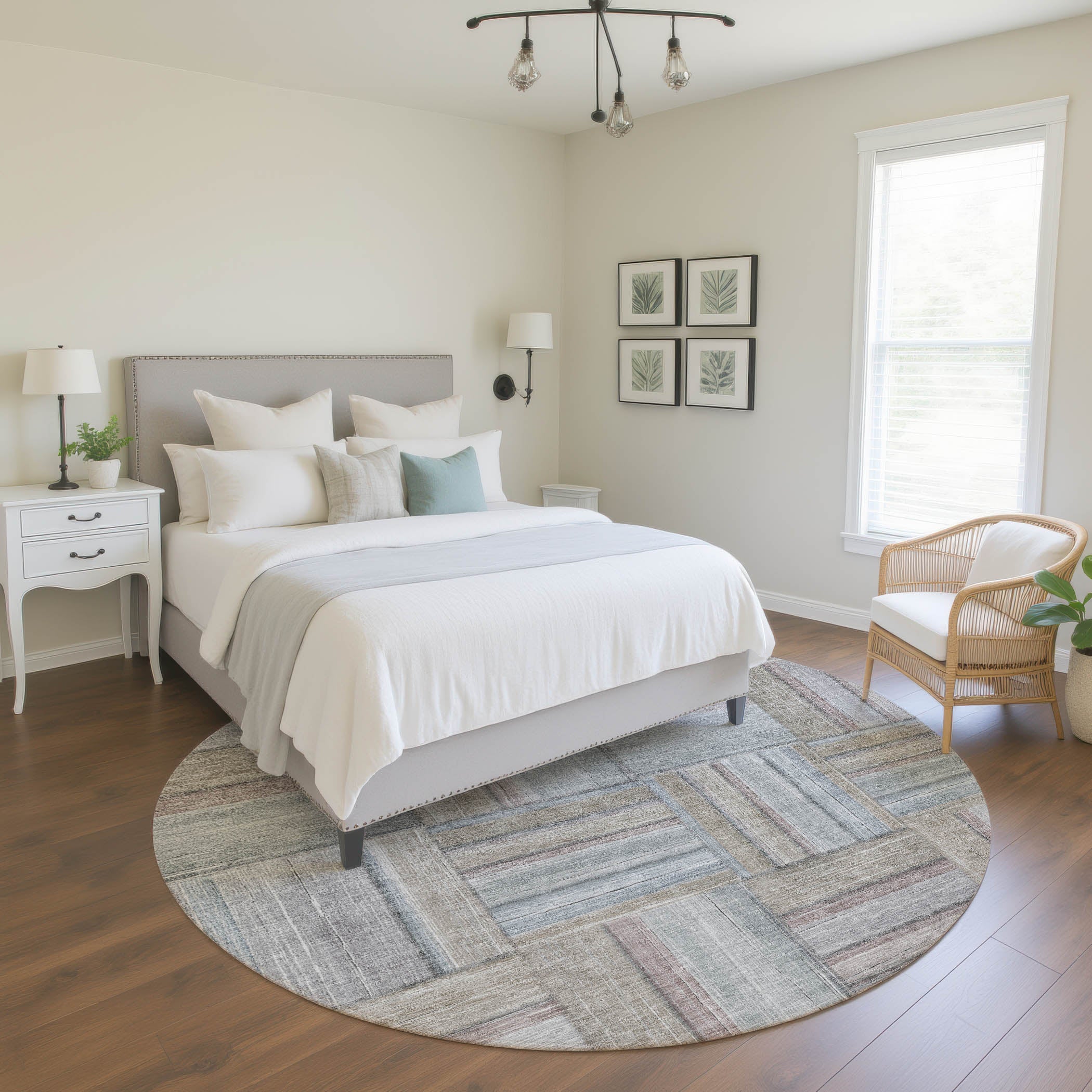 Porto Machine Washable Transitional Taupe Brown Rug 8' x 8' #shape_Round