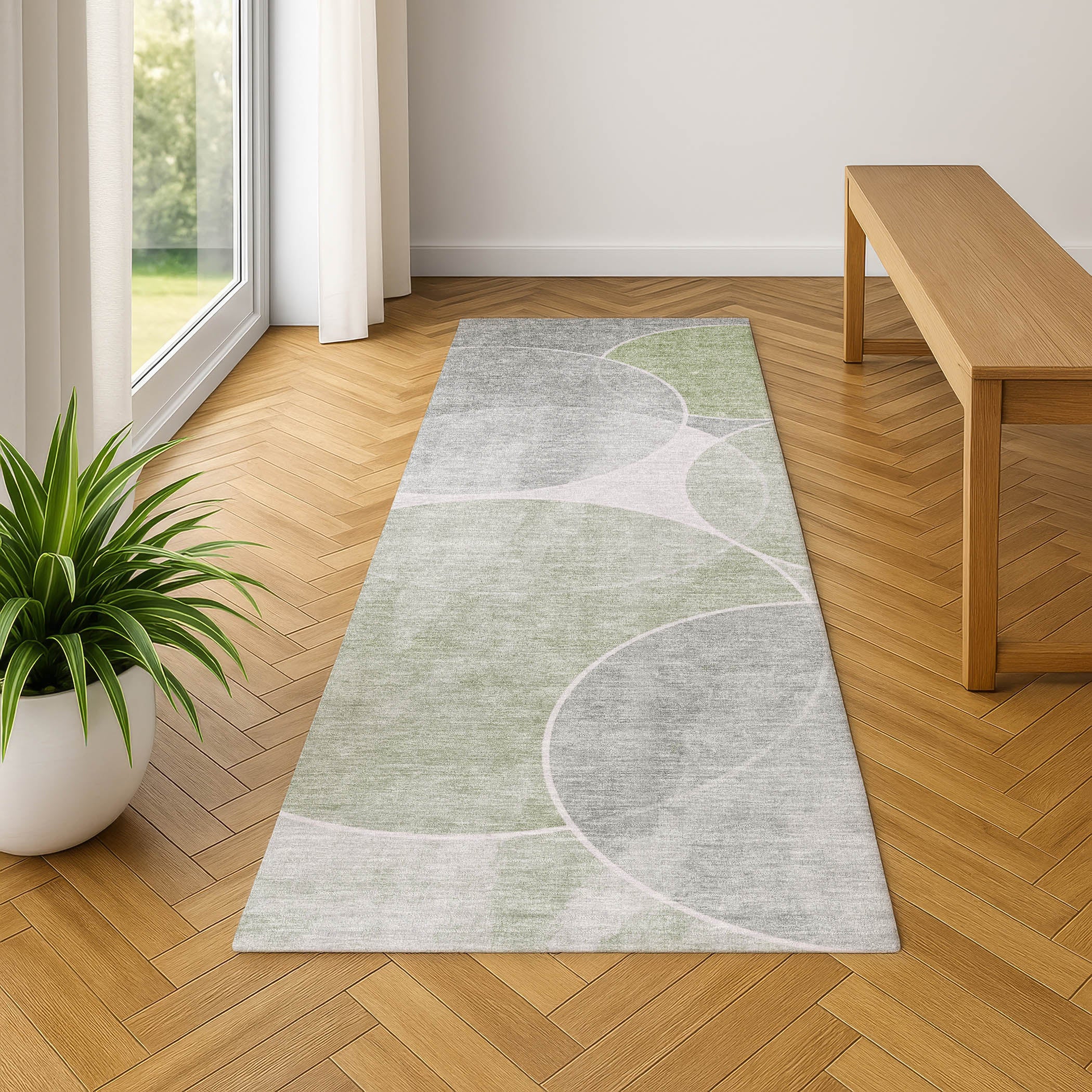Athens Machine Washable Transitional Aloe Green Rug 2'3" x 7'6" #shape_Runner