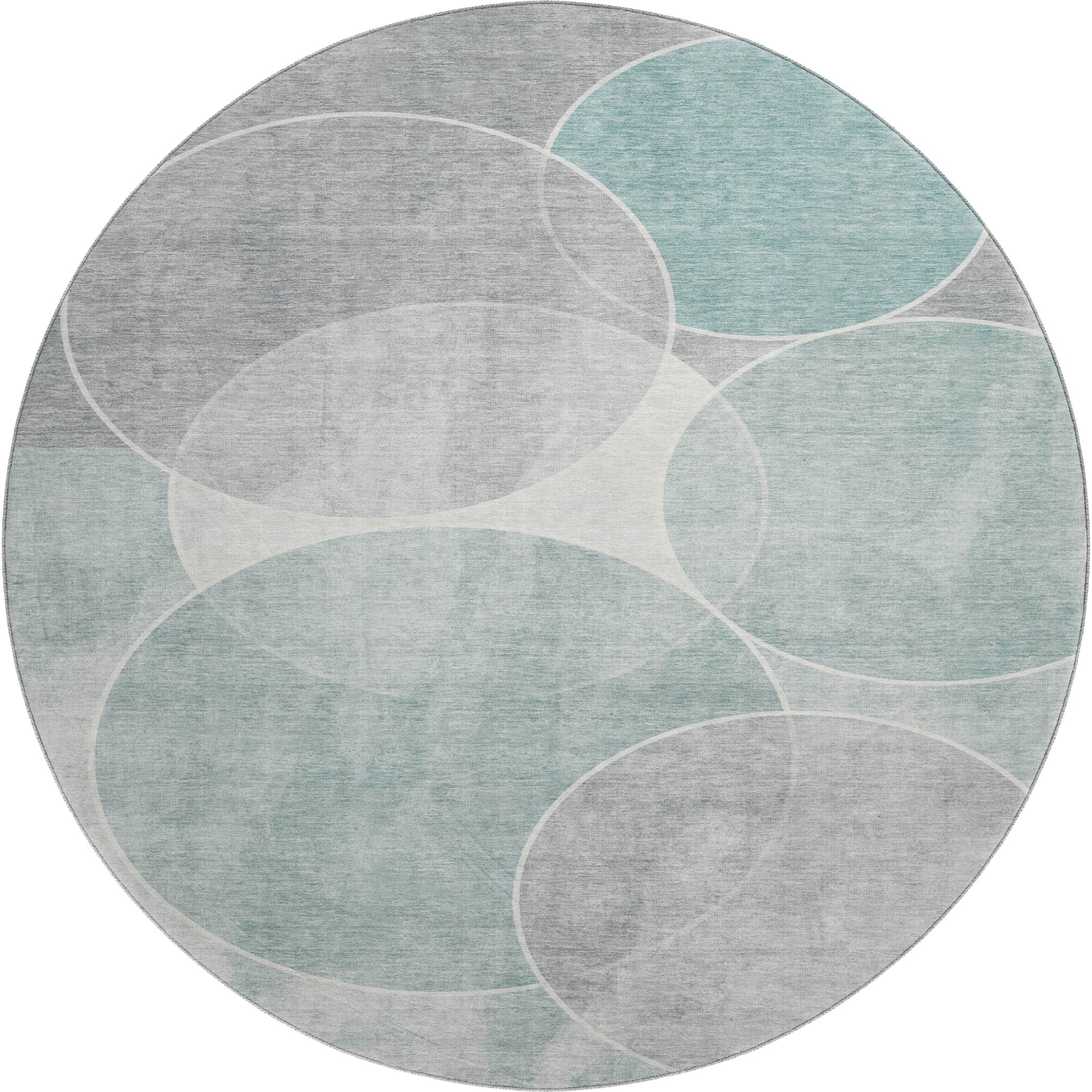 Athens Machine Washable Transitional Teal Rug 8' x 8' #shape_Round