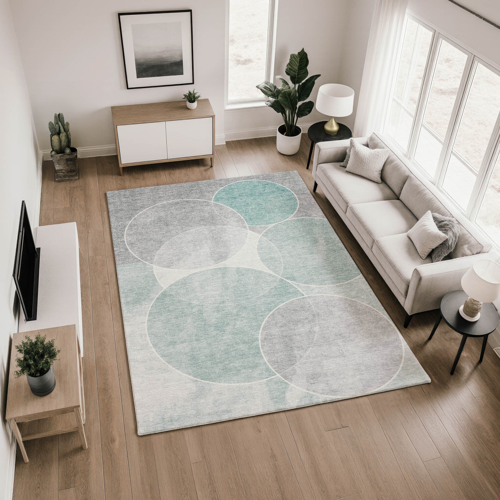 Athens Machine Washable Transitional Teal Rug 2'6" x 3'10" #shape_Rectangle