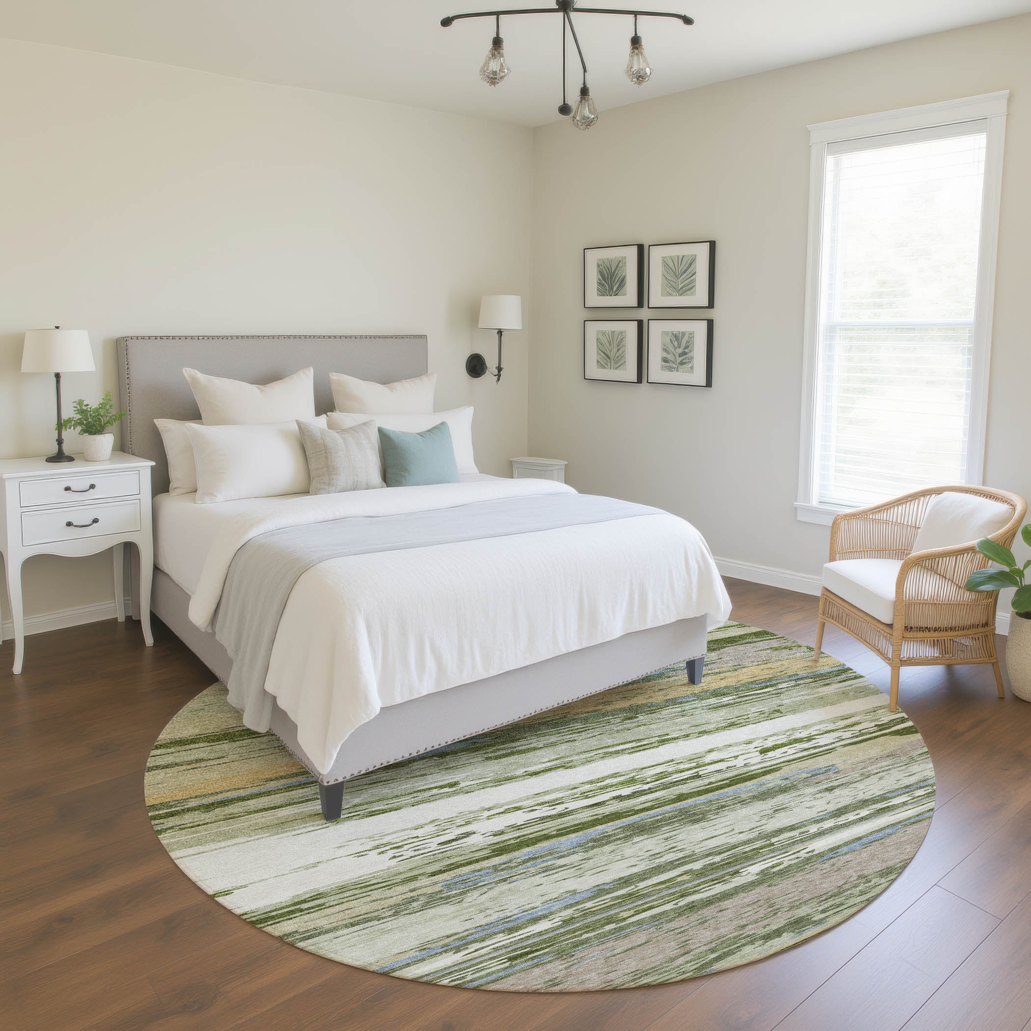 Mostar Machine Washable Transitional Aloe Green Rug 8' x 8' #shape_Round