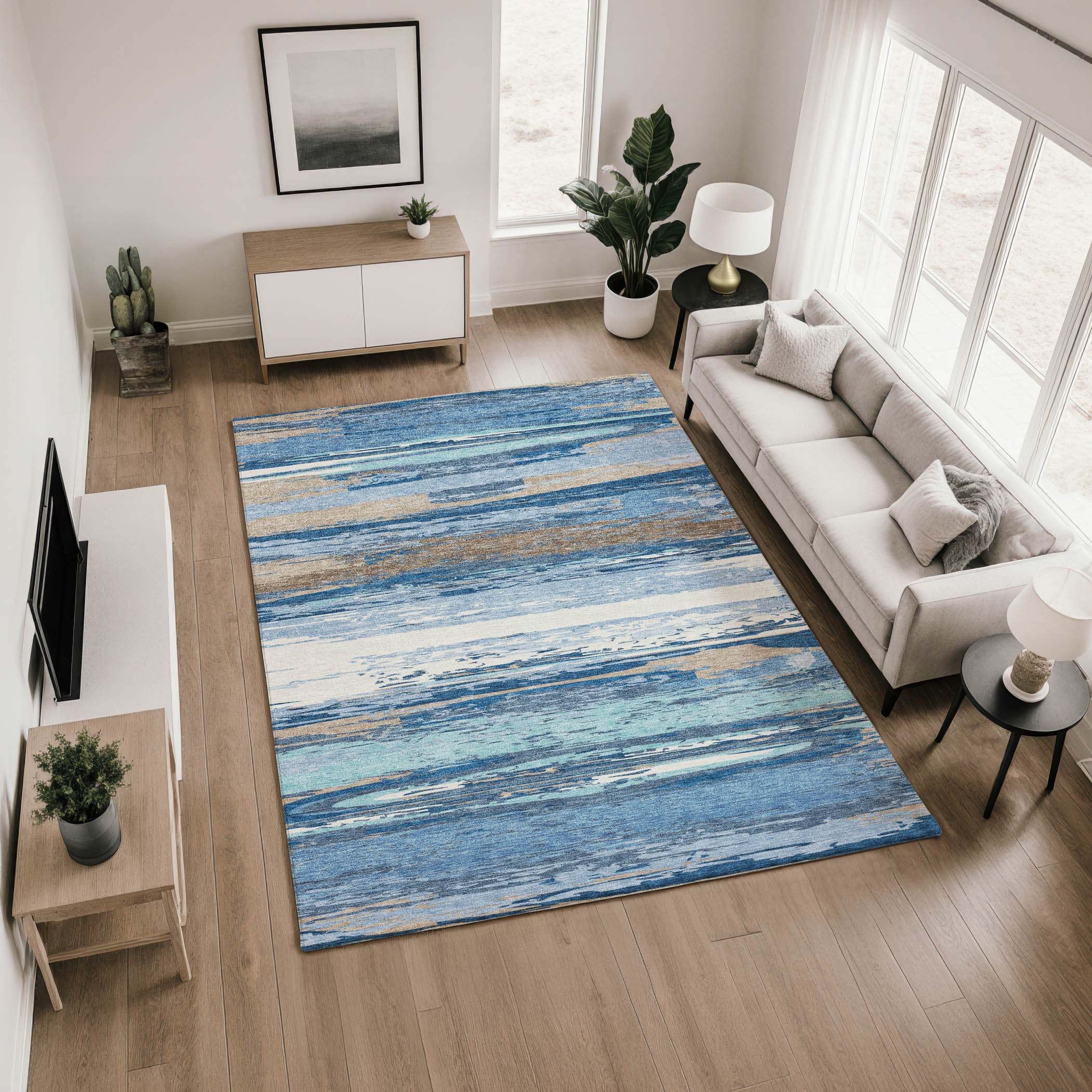 Mostar Machine Washable Transitional Blue Rug 2'6" x 3'10" #shape_Rectangle